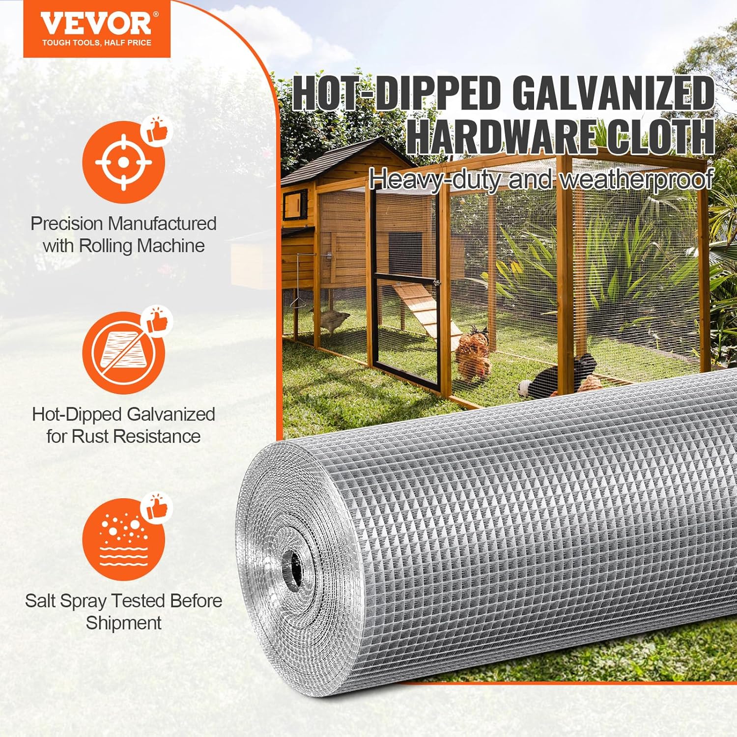 1/4 inch Hardware Cloth 48in x 100ft - 23 Gauge Galvanized Wire Mesh Roll for Chicken Coops, Rabbit Cages, Garden, Small Rodents