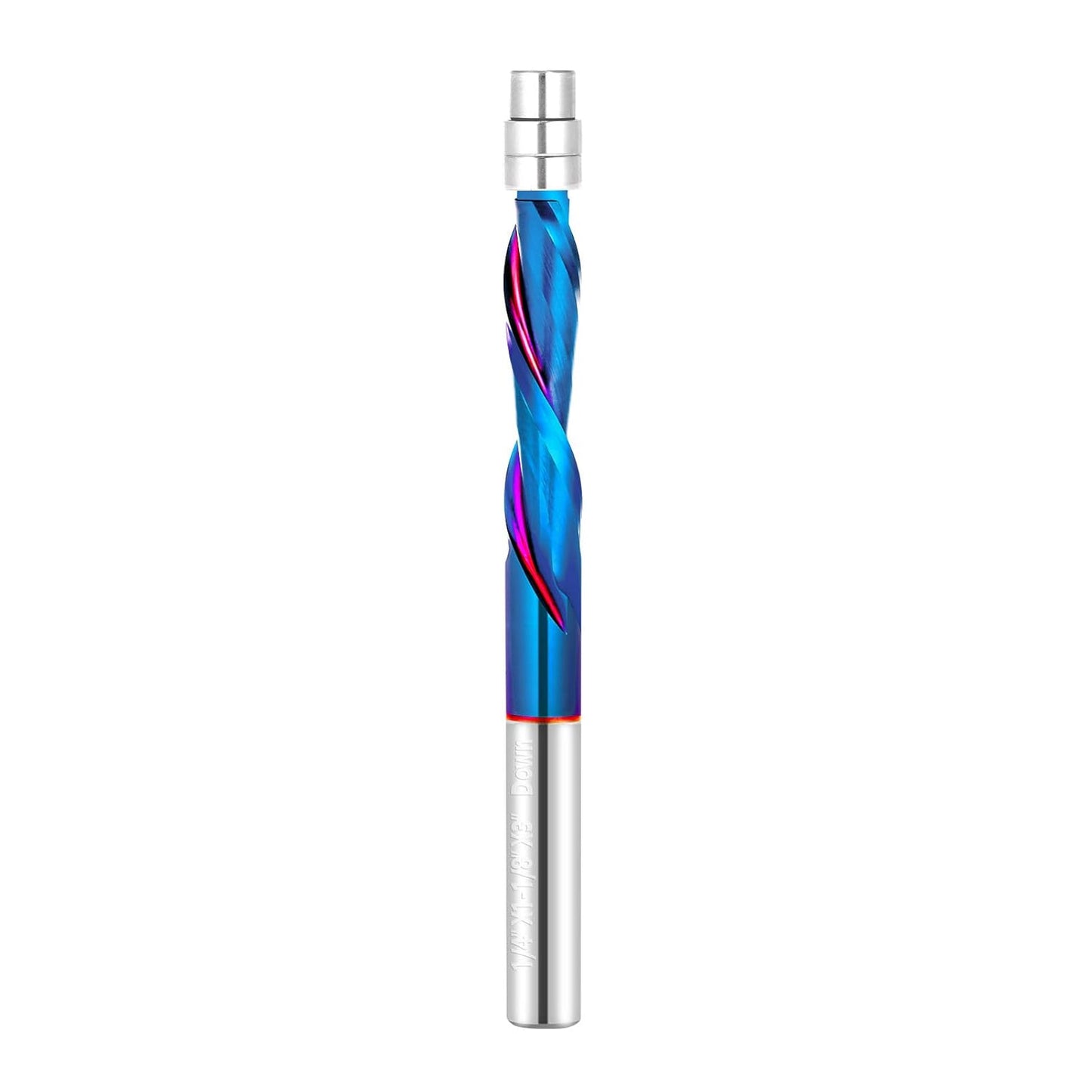 1/4 Inch Shank CNC Router Bit - Down Cut Flush Trim End Mill with Nano Blue Coating for Wood Veneer & Acrylic