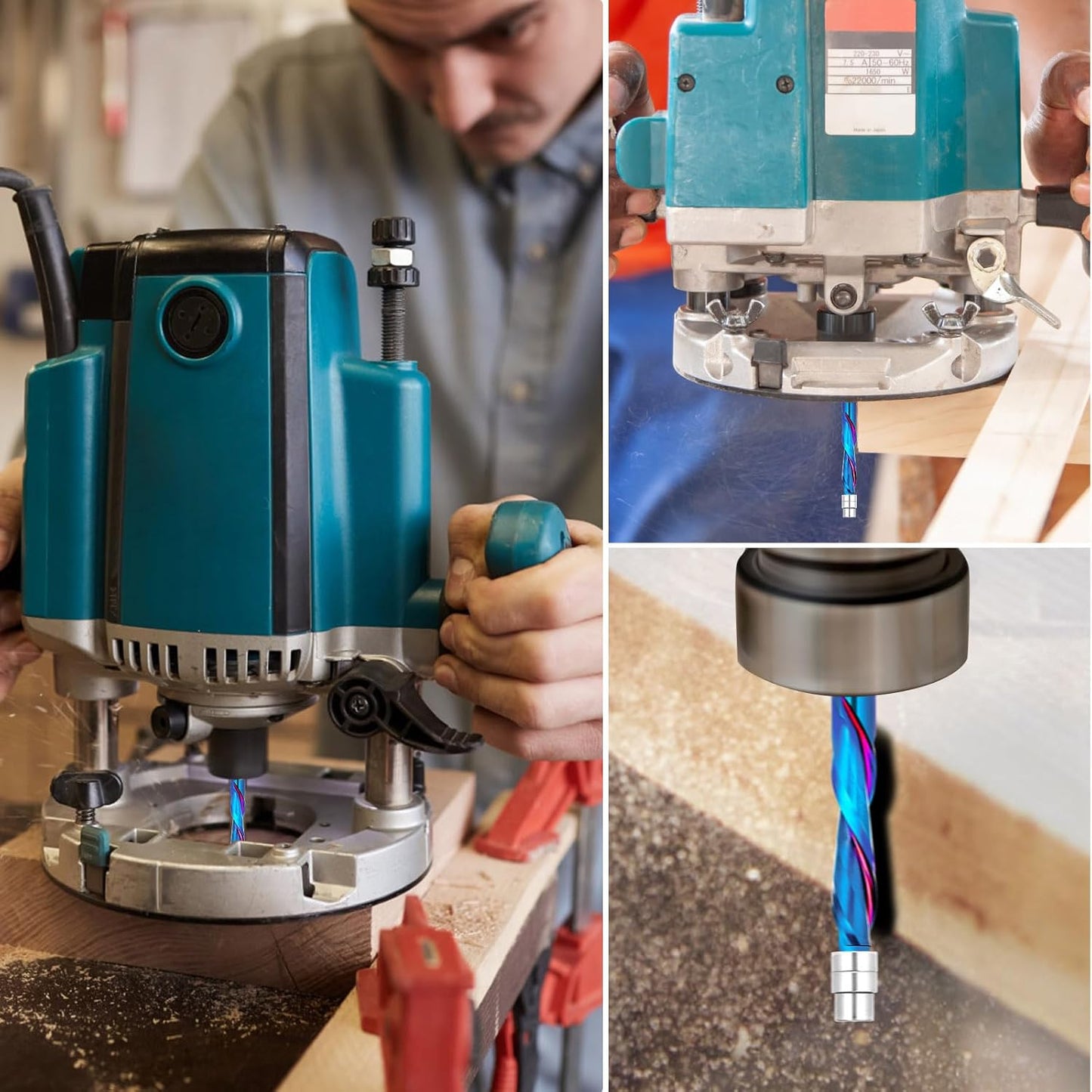 1/4 Inch Shank CNC Router Bit - Down Cut Flush Trim End Mill with Nano Blue Coating for Wood Veneer & Acrylic