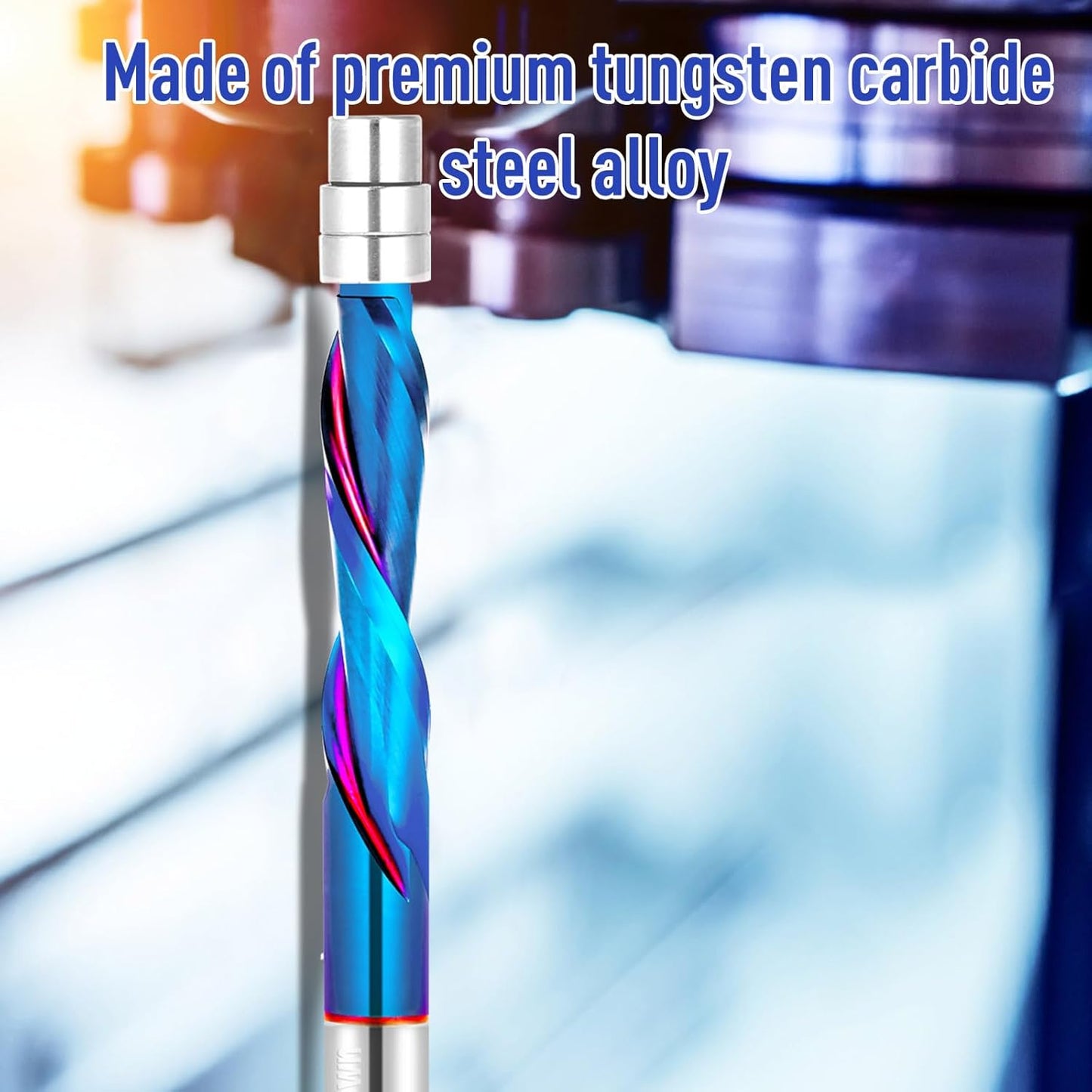 1/4 Inch Shank CNC Router Bit - Down Cut Flush Trim End Mill with Nano Blue Coating for Wood Veneer & Acrylic