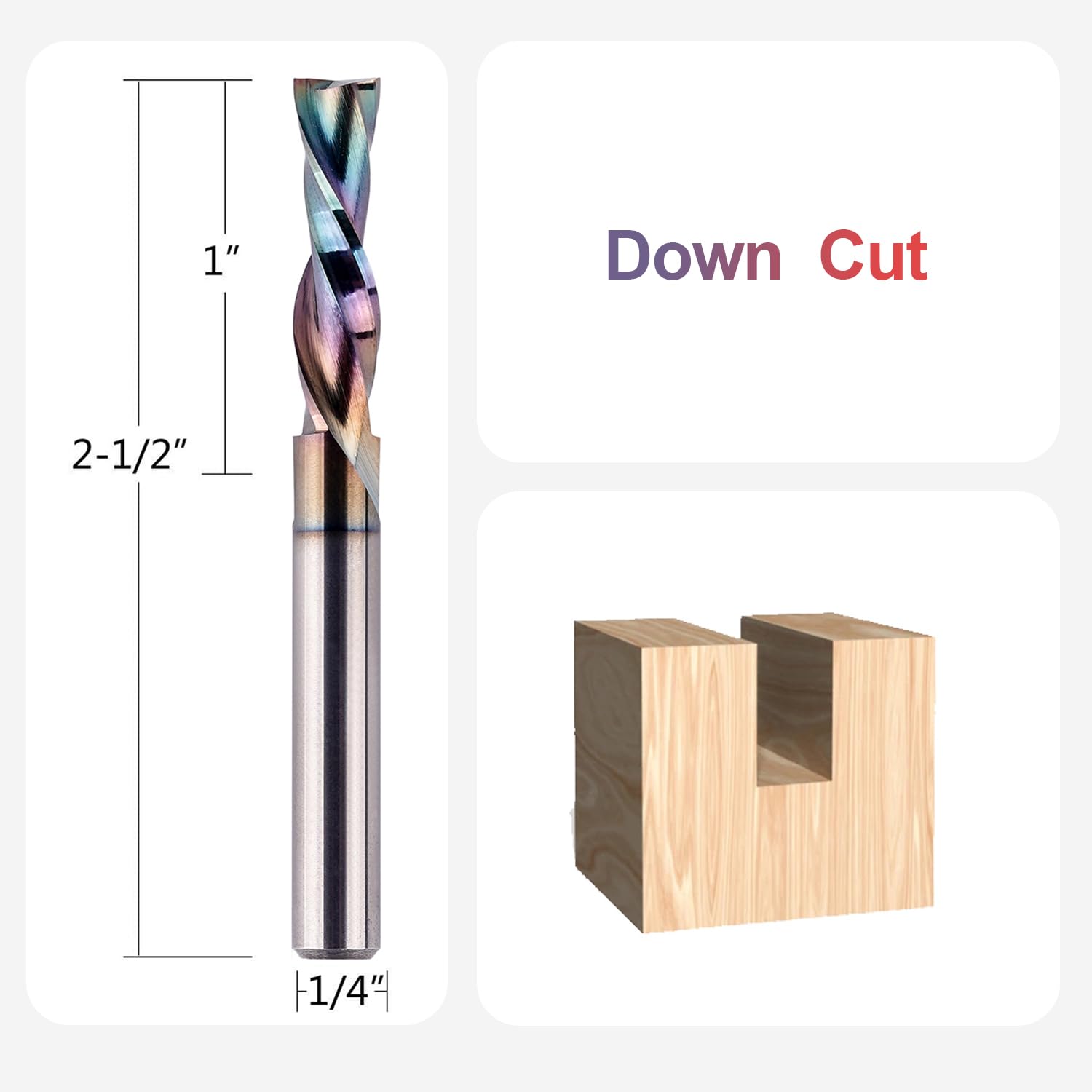 1/4 Inch Shank Downcut Spiral Router Bit with Extra Long Life Coating - 1/4 Inch Cutting Diameter, 1 Inch Cutting Length - CNC Router Bits End Mill for Woodwork Mortise Slot