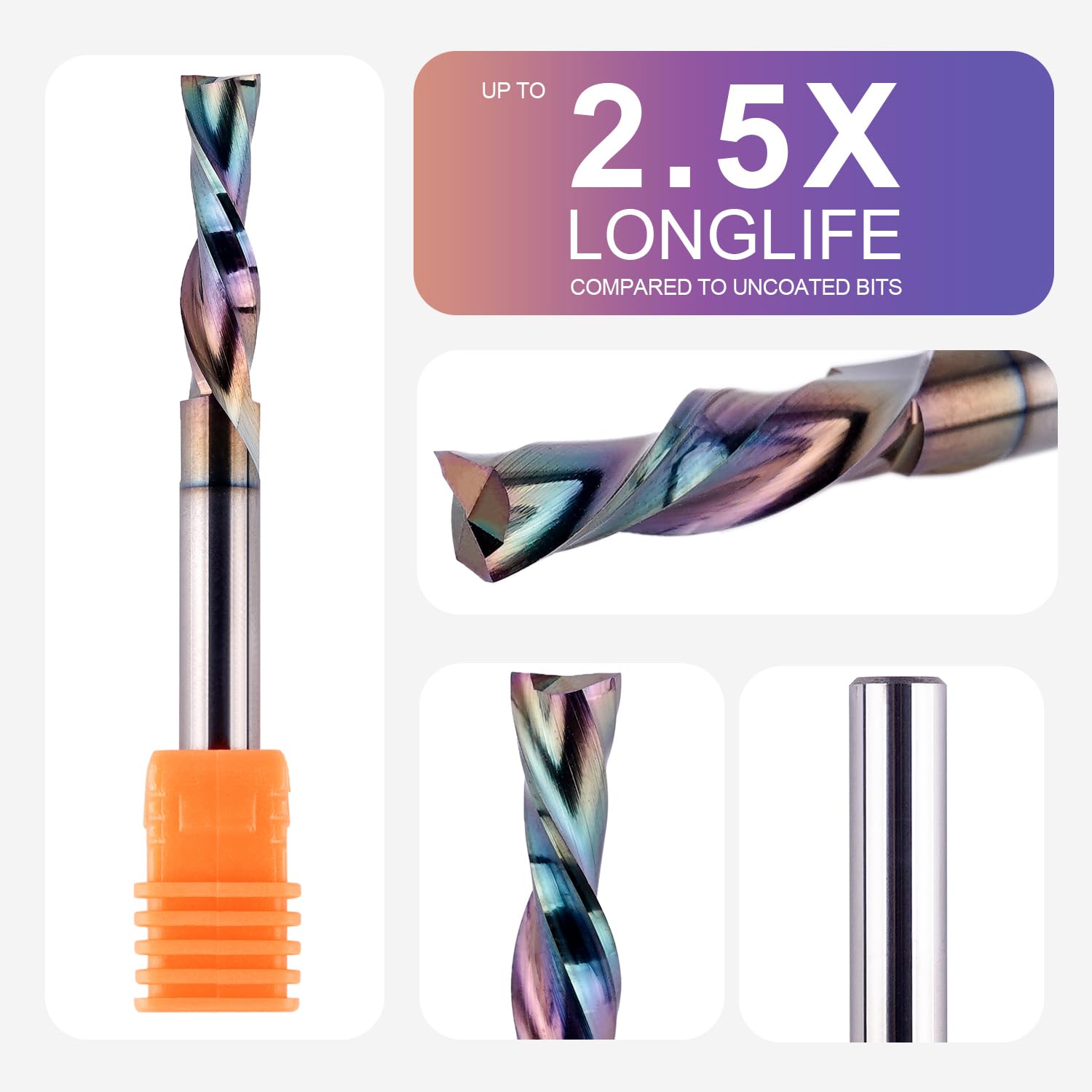 1/4 Inch Shank Downcut Spiral Router Bit with Extra Long Life Coating - 1/4 Inch Cutting Diameter, 1 Inch Cutting Length - CNC Router Bits End Mill for Woodwork Mortise Slot