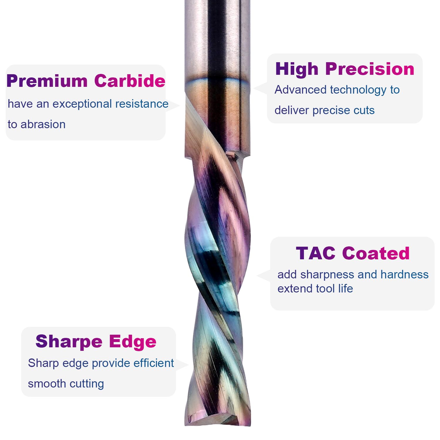 1/4 Inch Shank Downcut Spiral Router Bit with Extra Long Life Coating - 1/4 Inch Cutting Diameter, 1 Inch Cutting Length - CNC Router Bits End Mill for Woodwork Mortise Slot