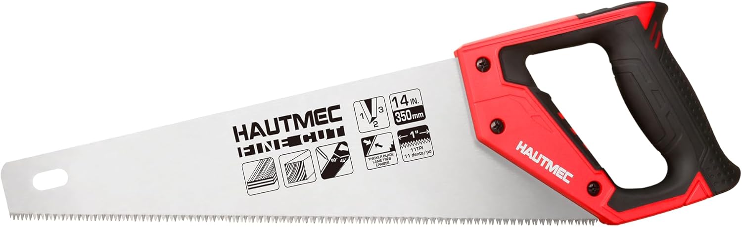 14 Inch Universal Hand Saw for Fine Wood, Laminate, and Plastic - 11 TPI Crosscut Saw by HAUTMEC - Model HT0024
