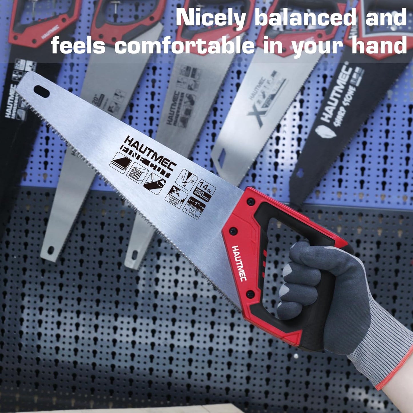 14 Inch Universal Hand Saw for Fine Wood, Laminate, and Plastic - 11 TPI Crosscut Saw by HAUTMEC - Model HT0024