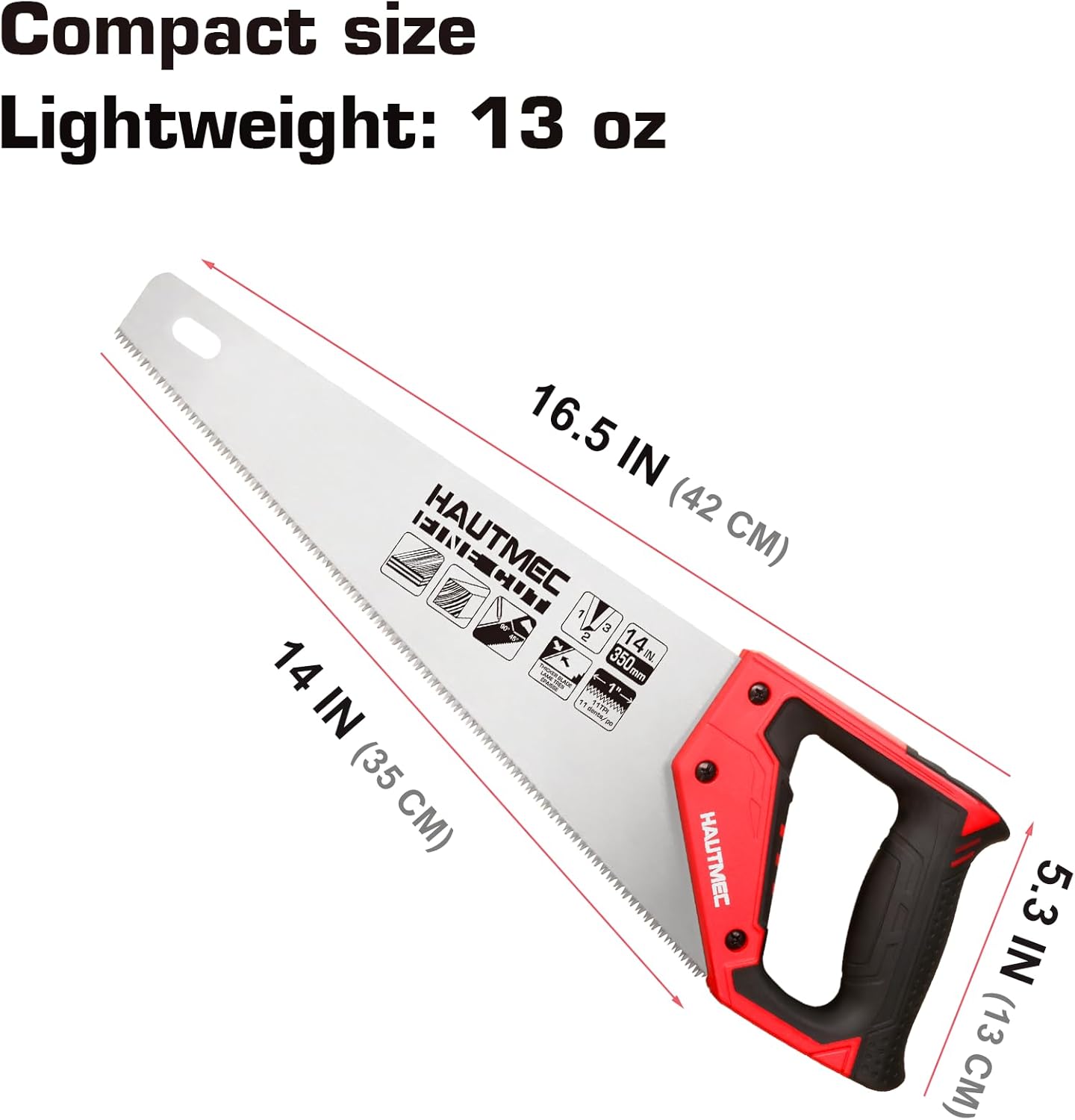 14 Inch Universal Hand Saw for Fine Wood, Laminate, and Plastic - 11 TPI Crosscut Saw by HAUTMEC - Model HT0024