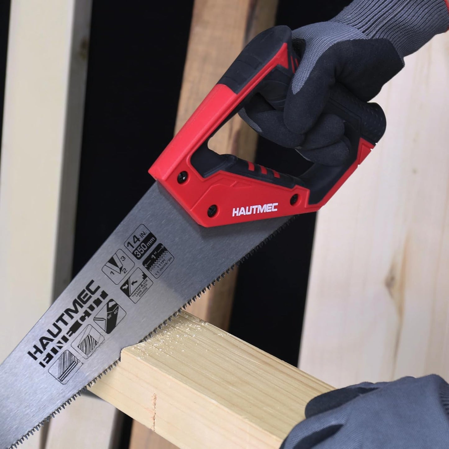 14 Inch Universal Hand Saw for Fine Wood, Laminate, and Plastic - 11 TPI Crosscut Saw by HAUTMEC - Model HT0024