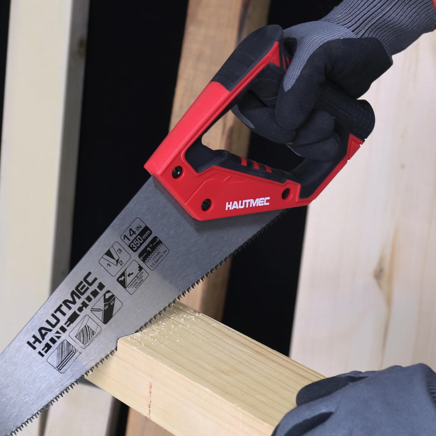 14 Inch Universal Hand Saw for Fine Wood, Laminate, and Plastic - 11 TPI Crosscut Saw by HAUTMEC - Model HT0024