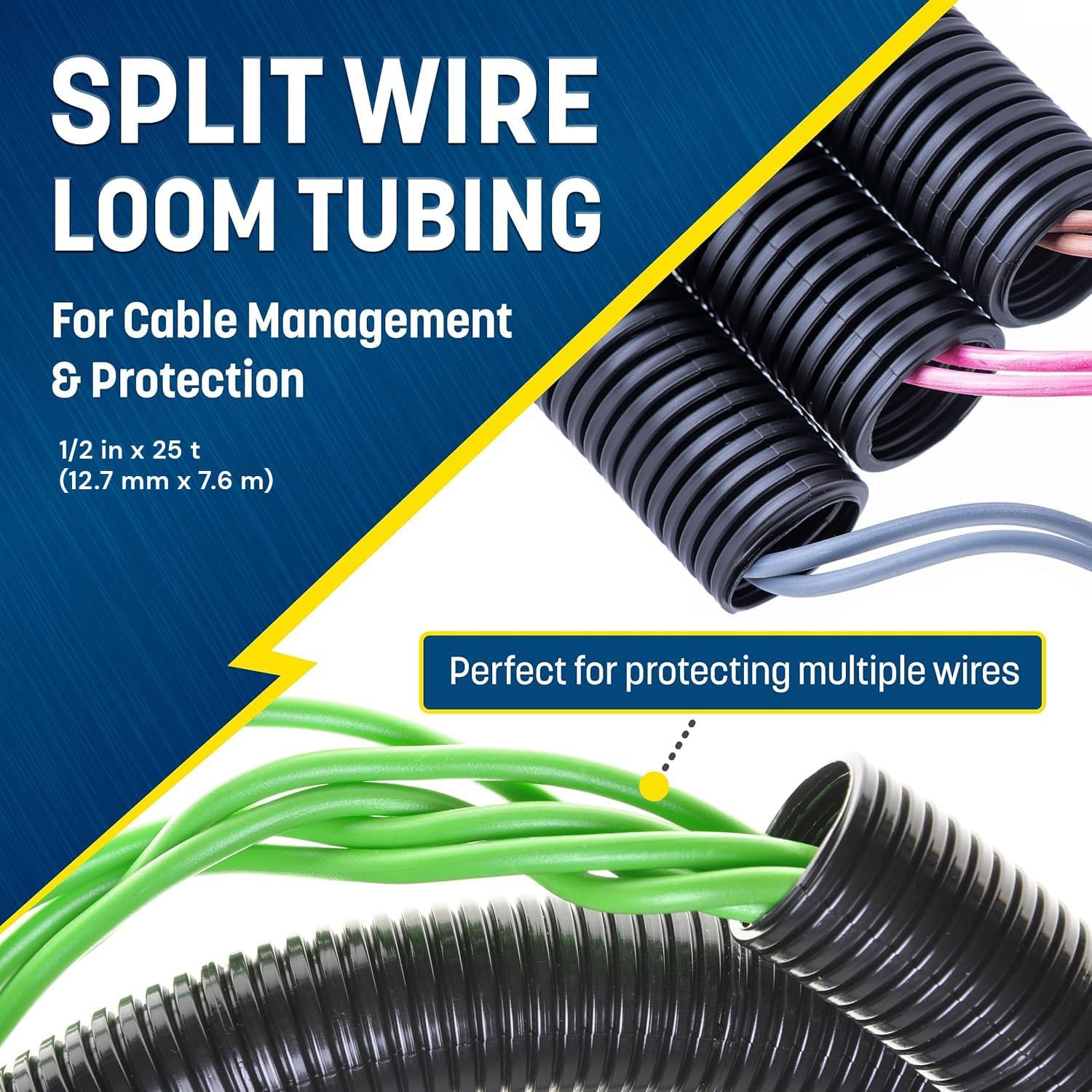 1/4 Inch x 100 Ft Split Cable Sleeves for Industrial Electrical Wires - High Temperature Cable Conduit by GS Power Wire Loom