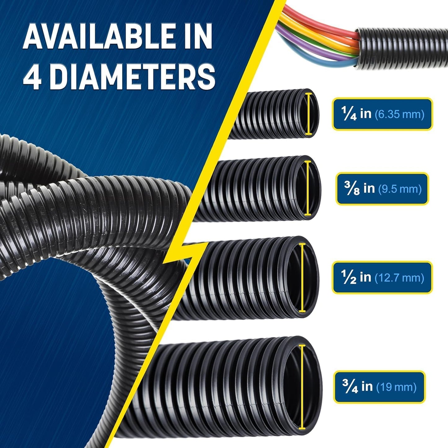 1/4 Inch x 100 Ft Split Cable Sleeves for Industrial Electrical Wires - High Temperature Cable Conduit by GS Power Wire Loom