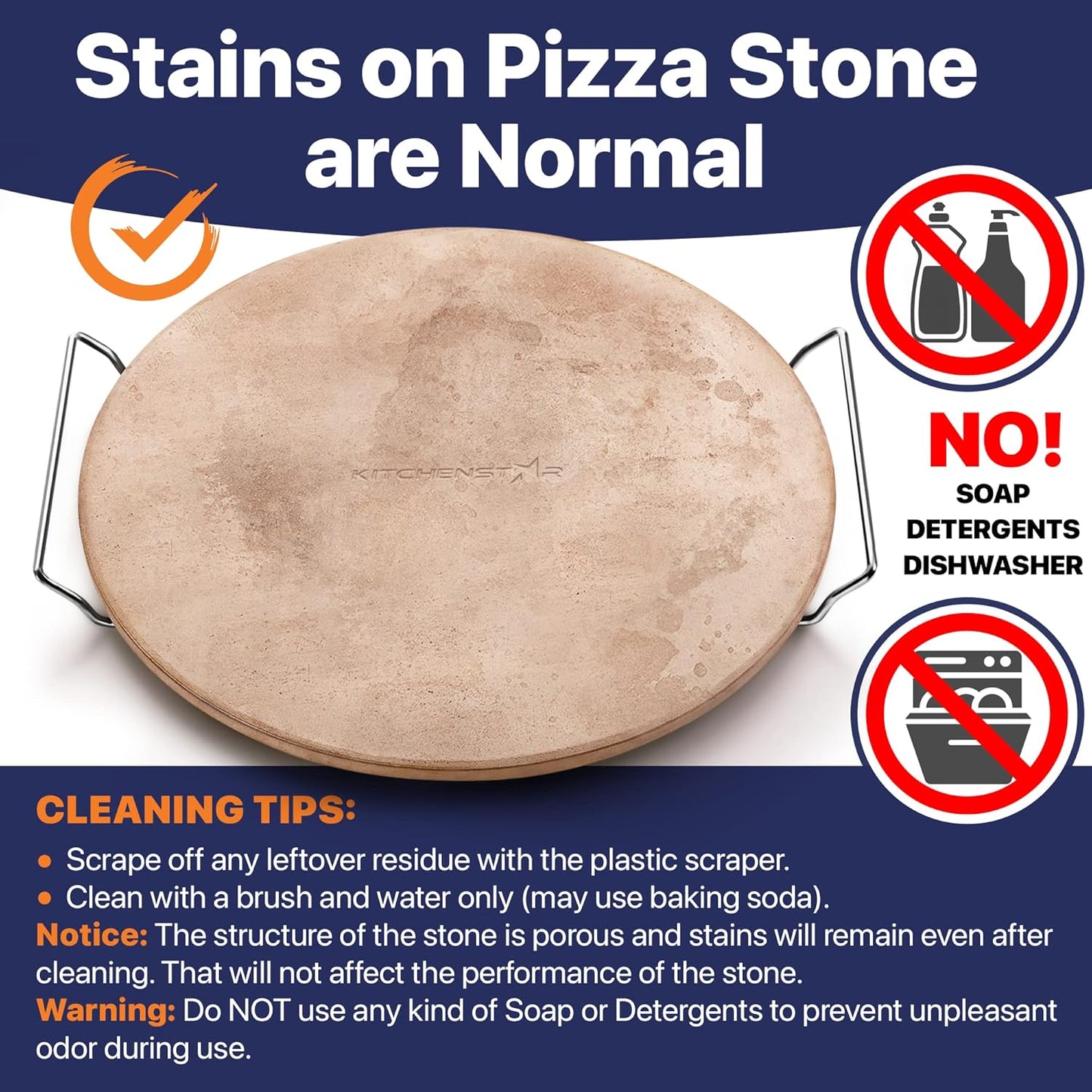 14" KitchenStar Pizza Stone Set for Oven & Grill - Cordierite Baking Stone with Handles, SS Rack, and Scraper - 1500 °F Resistant - Round Medium Size
