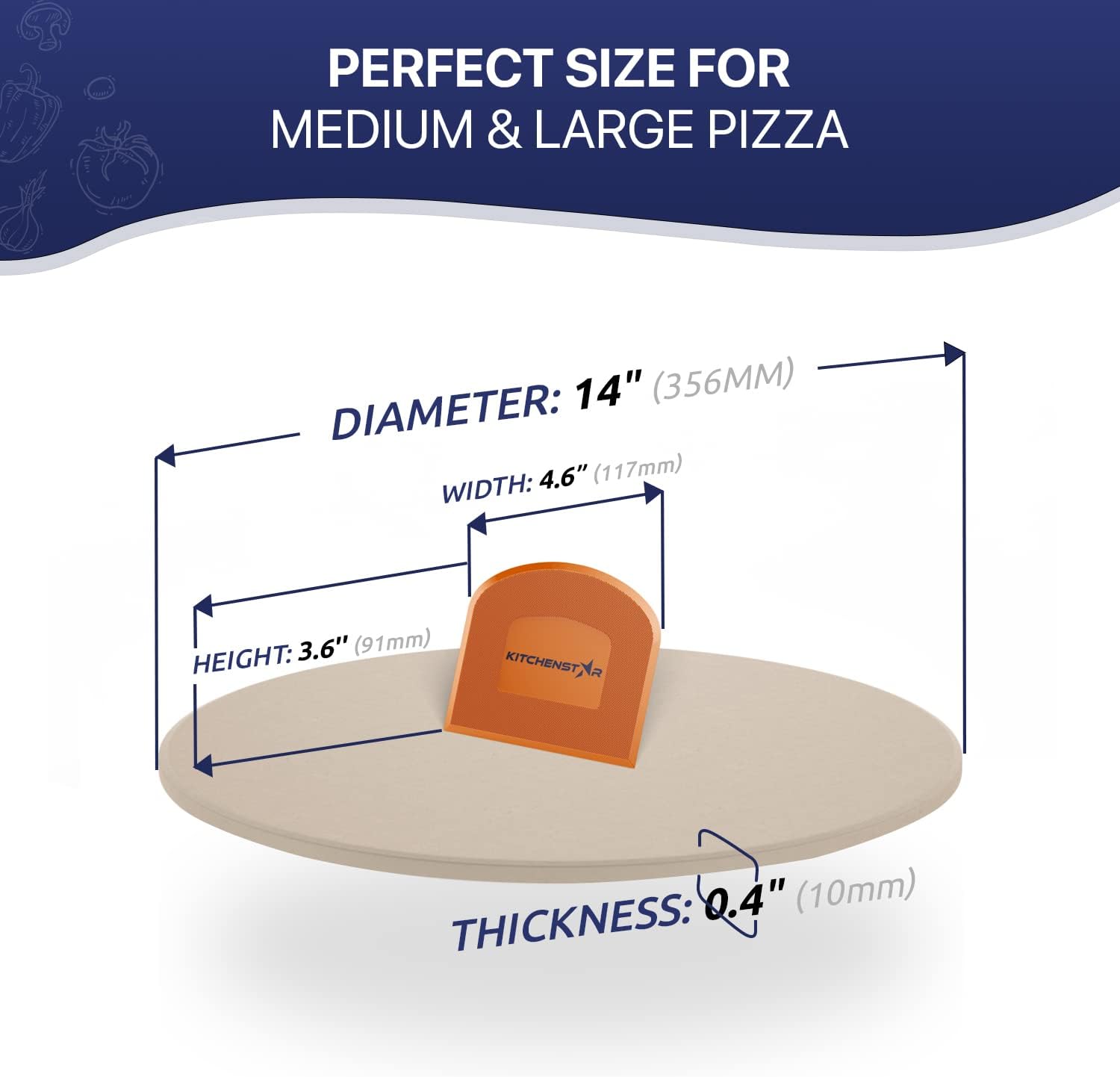 14" KitchenStar Pizza Stone Set for Oven & Grill - Cordierite Baking Stone with Handles, SS Rack, and Scraper - 1500 °F Resistant - Round Medium Size