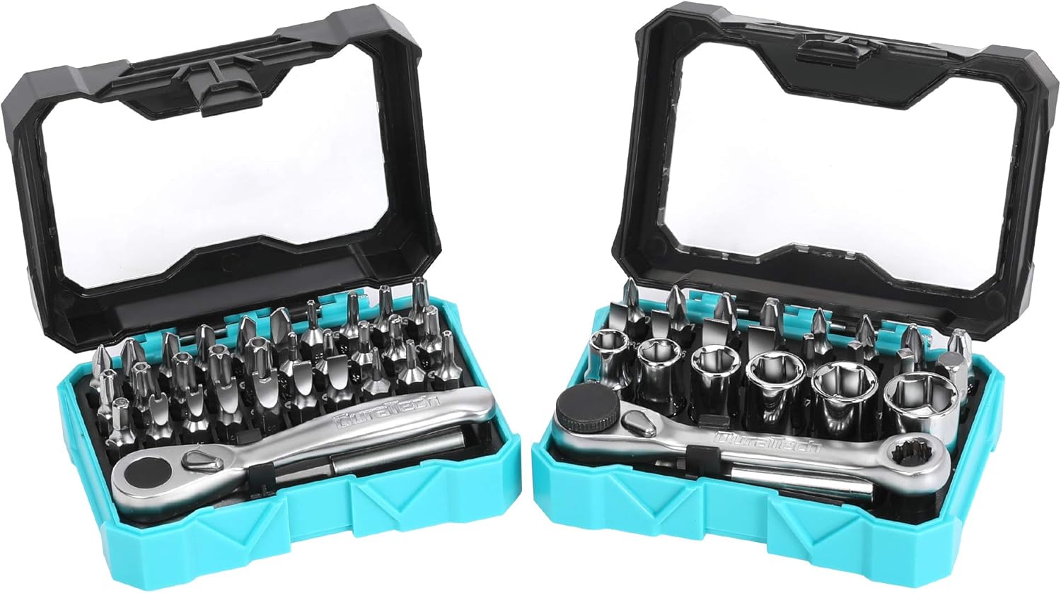 1/4" Mini Ratchet Wrench and Screwdriver Bit Set - DURATECH 56-piece 2-in-1 Set with Bit Socket Set and Storage Cases - 72-Tooth and 60-Tooth