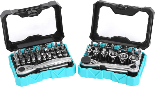 1/4" Mini Ratchet Wrench and Screwdriver Bit Set - DURATECH 56-piece 2-in-1 Set with Bit Socket Set and Storage Cases - 72-Tooth and 60-Tooth