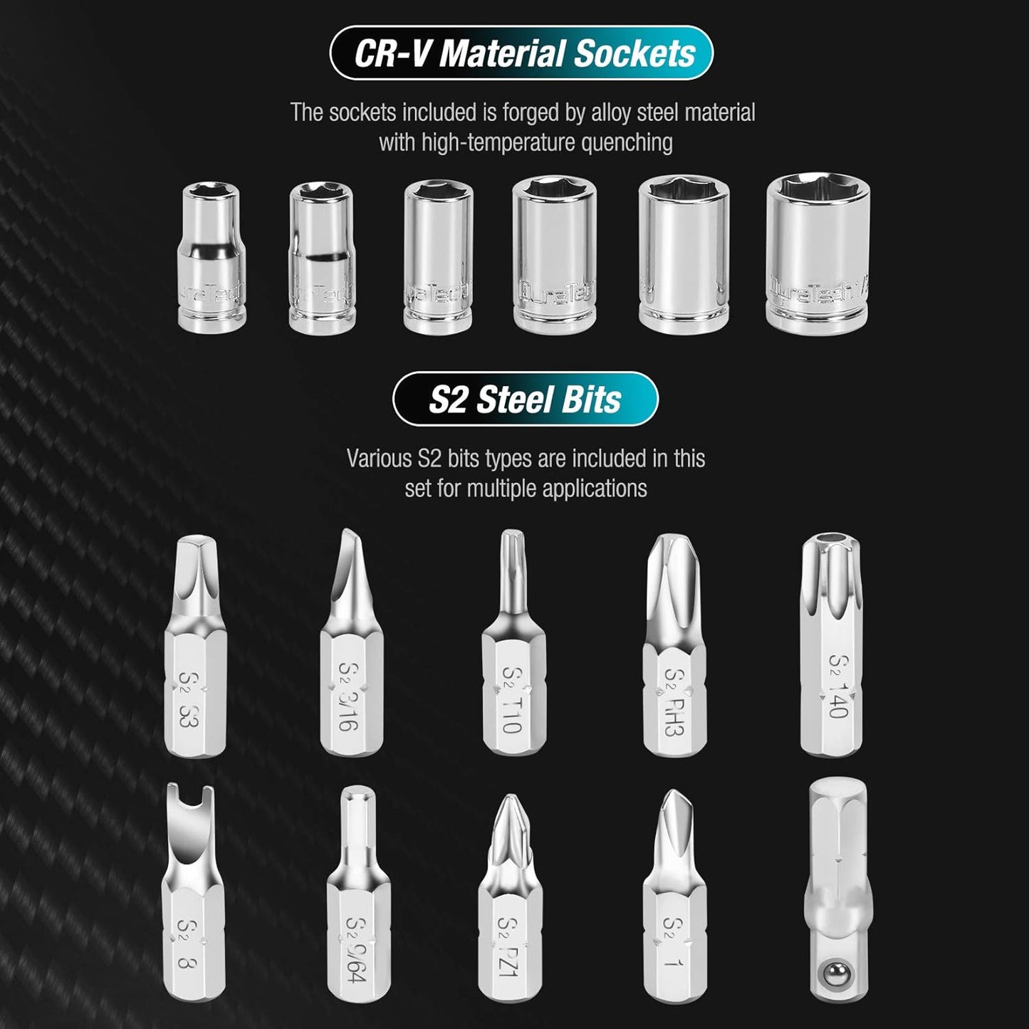 1/4" Mini Ratchet Wrench and Screwdriver Bit Set - DURATECH 56-piece 2-in-1 Set with Bit Socket Set and Storage Cases - 72-Tooth and 60-Tooth