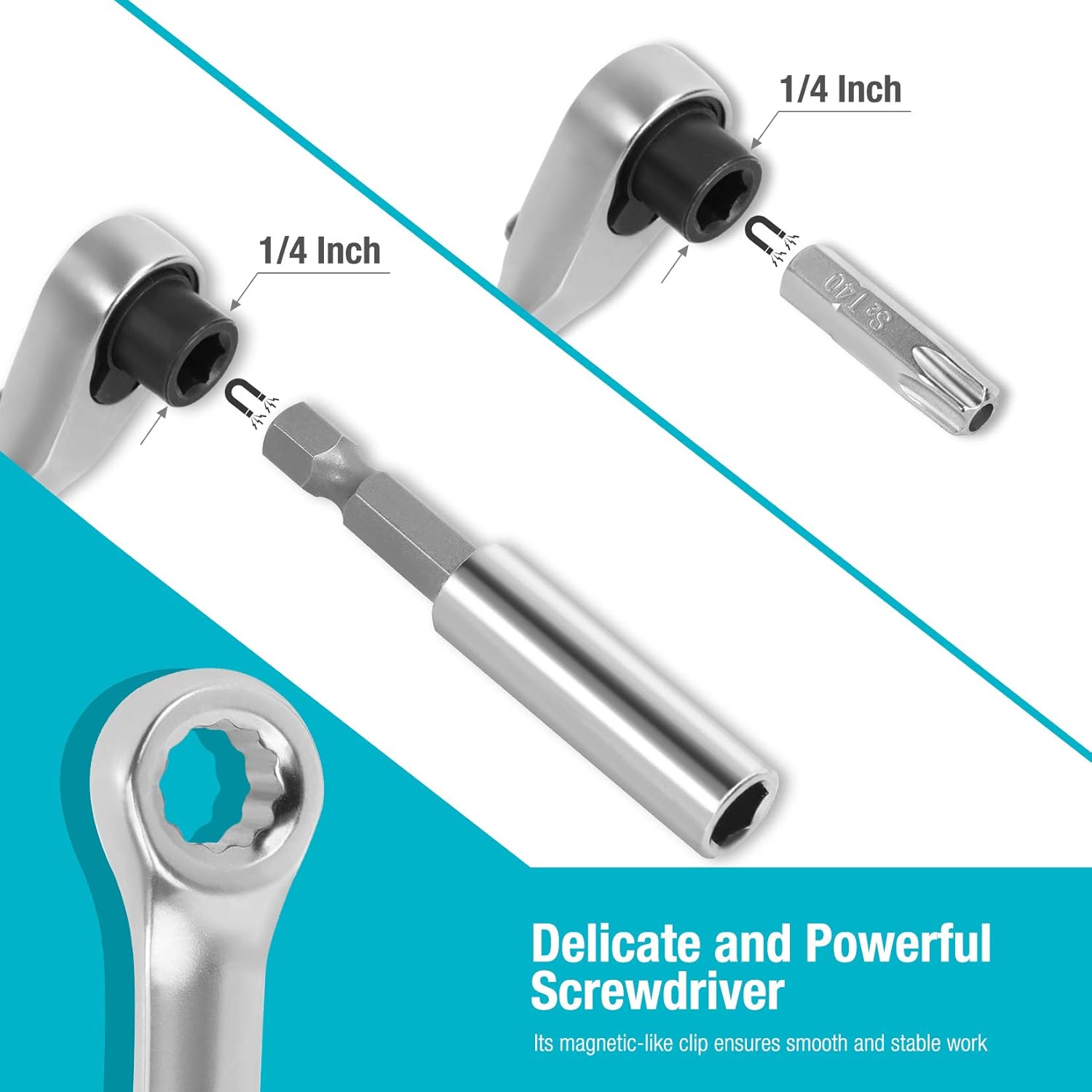 1/4" Mini Ratchet Wrench and Screwdriver Bit Set - DURATECH 56-piece 2-in-1 Set with Bit Socket Set and Storage Cases - 72-Tooth and 60-Tooth