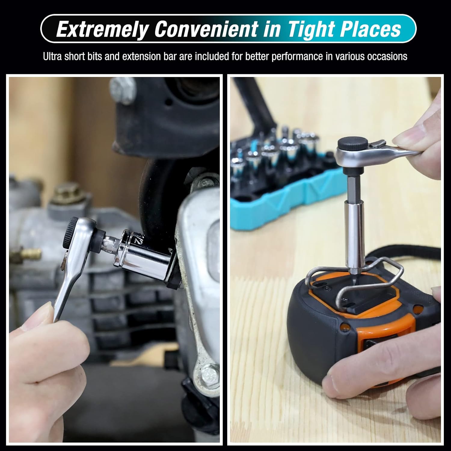 1/4" Mini Ratchet Wrench and Screwdriver Bit Set - DURATECH 56-piece 2-in-1 Set with Bit Socket Set and Storage Cases - 72-Tooth and 60-Tooth