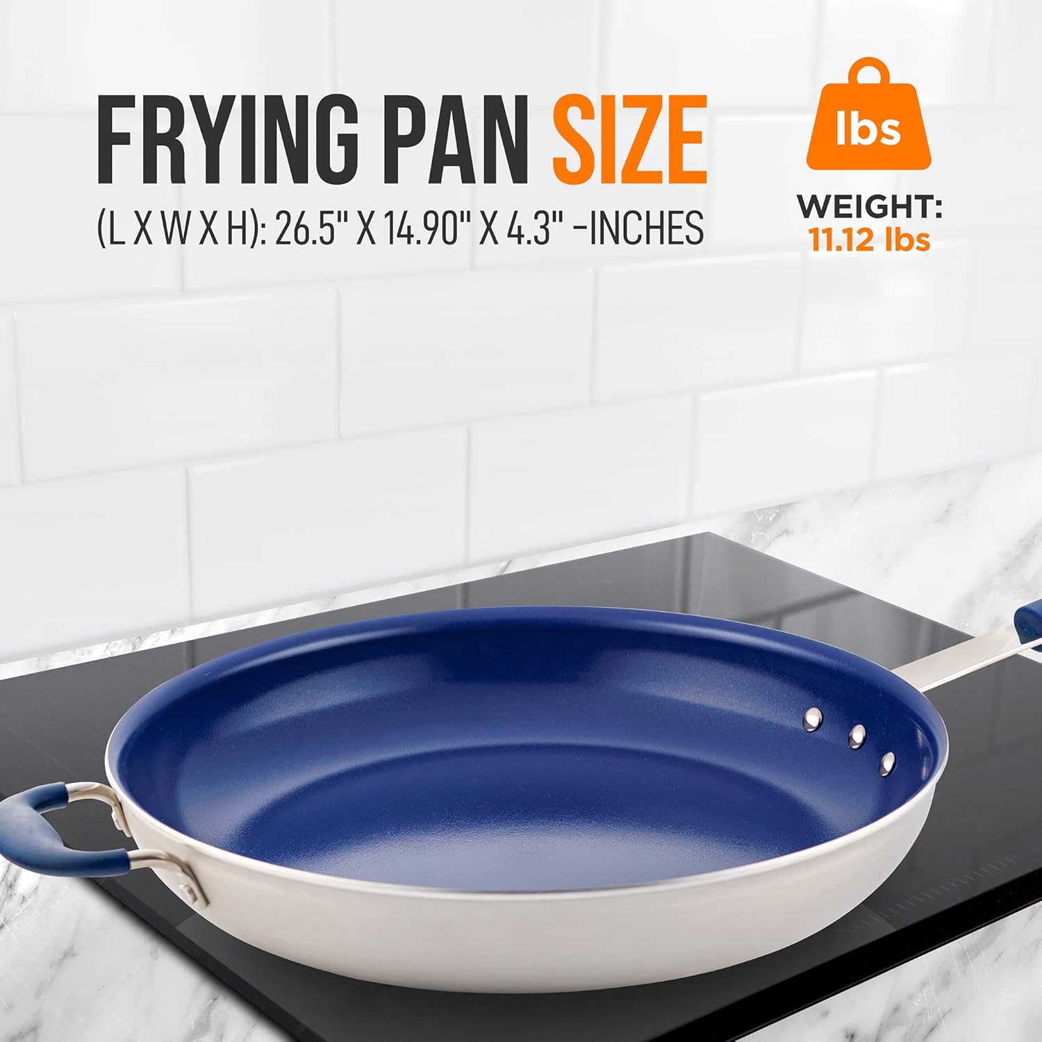 14" NutriChef Non-Stick Frying Pan with Ceramic Coating and Silicone Handle - Stain-Resistant Stainless Steel Aluminum Pan, PFOA Free, Safe for All Cooktops