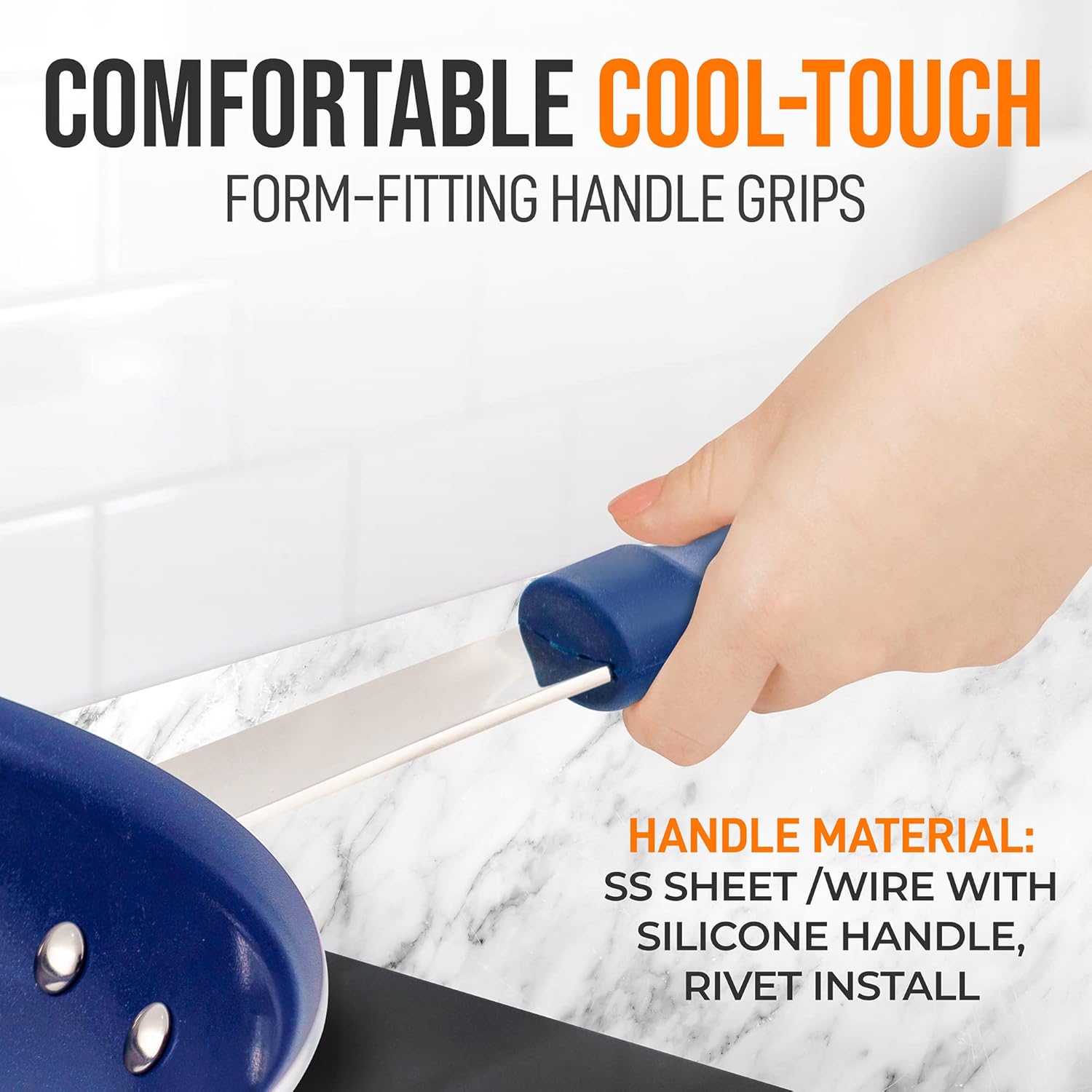 14" NutriChef Non-Stick Frying Pan with Ceramic Coating and Silicone Handle - Stain-Resistant Stainless Steel Aluminum Pan, PFOA Free, Safe for All Cooktops