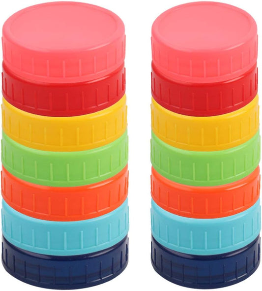 14 Pack Assorted Color Plastic Mason Jar Lids for Canning Jars - 7 Regular Mouth & 7 Wide Mouth - Anti-slip Food Storage Caps by uxcell