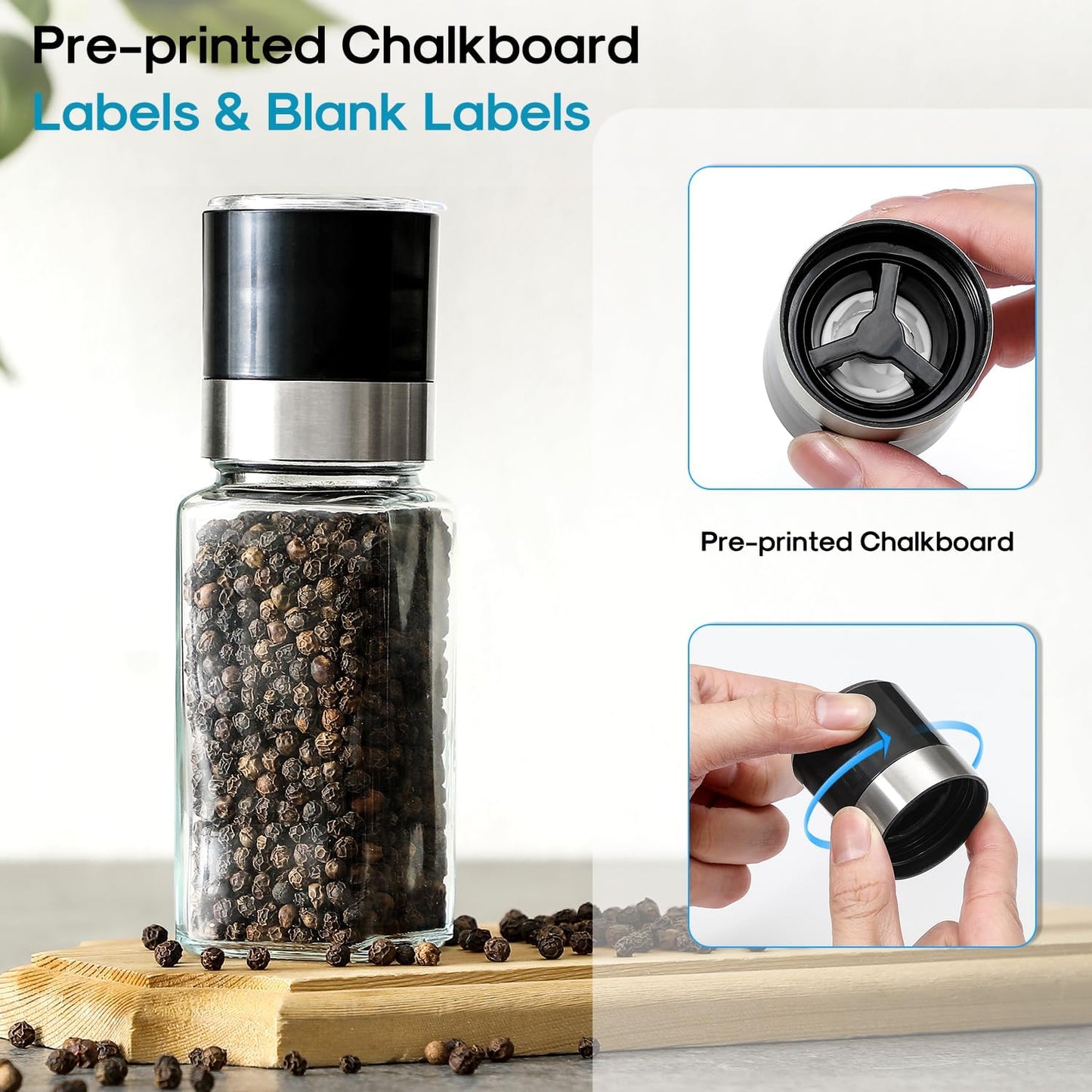 14-Piece Glass Spice Jars Set with Black Lids, Labels, and Silicone Funnel - 4oz Square Bottles with Shaker and Airtight Caps