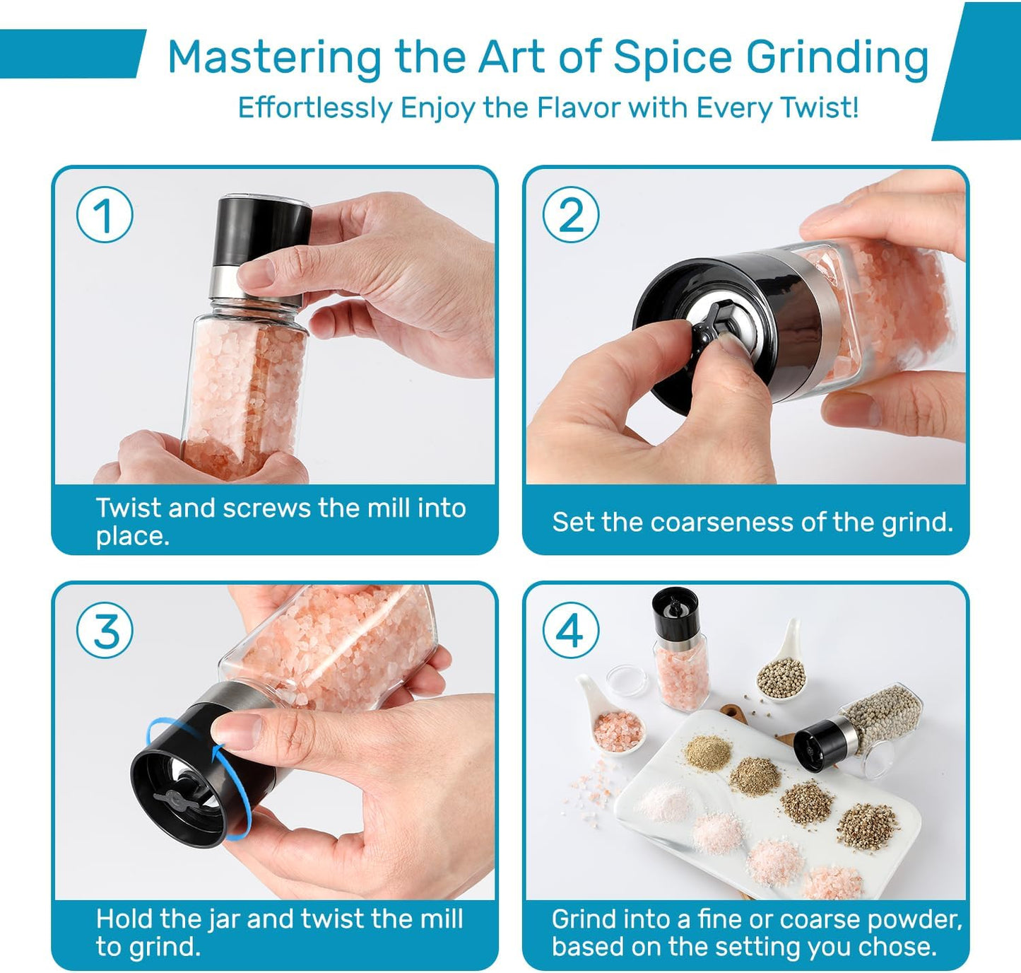 14-Piece Glass Spice Jars Set with Black Lids, Labels, and Silicone Funnel - 4oz Square Bottles with Shaker and Airtight Caps