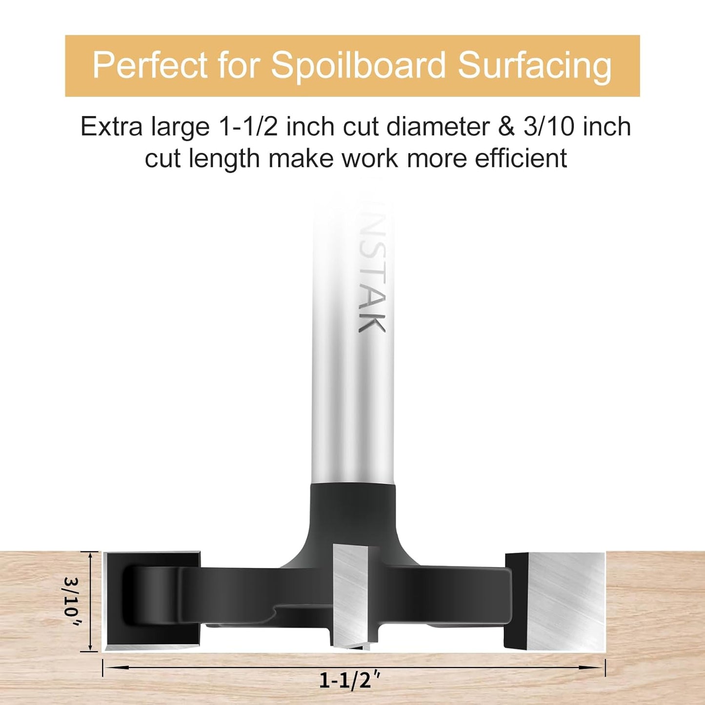 1/4" Shank CNC Spoilboard Surfacing Router Bit - 1-1/2" Cutting Diameter, Carbide-4 Wings - Slab Flattening & Planing Wood Bit