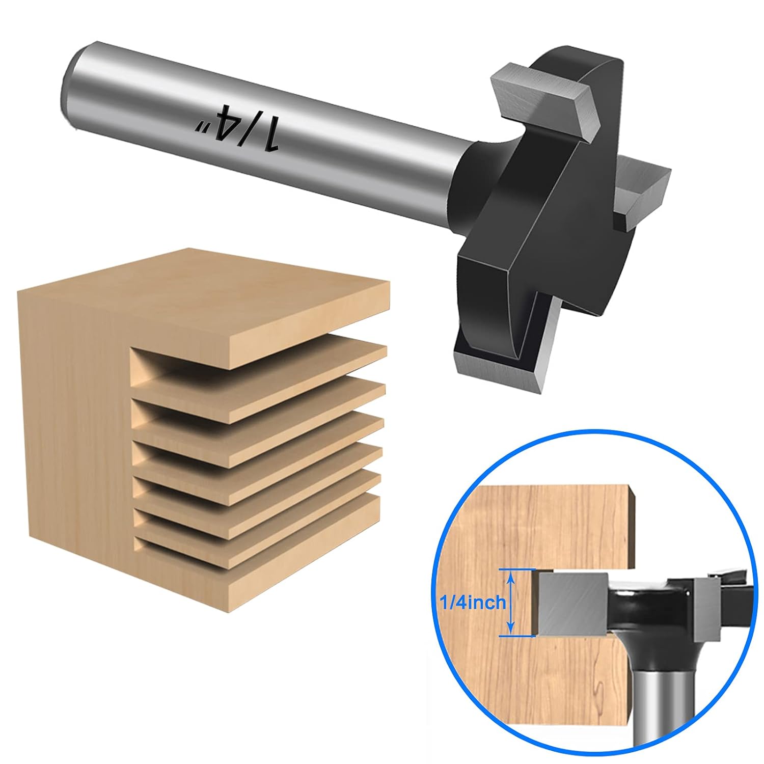 1/4" Shank CNC Spoilboard Surfacing Router Bit with Carbide Inserts - Dado, Planer, Slab Flattening Cutter for Woodworking