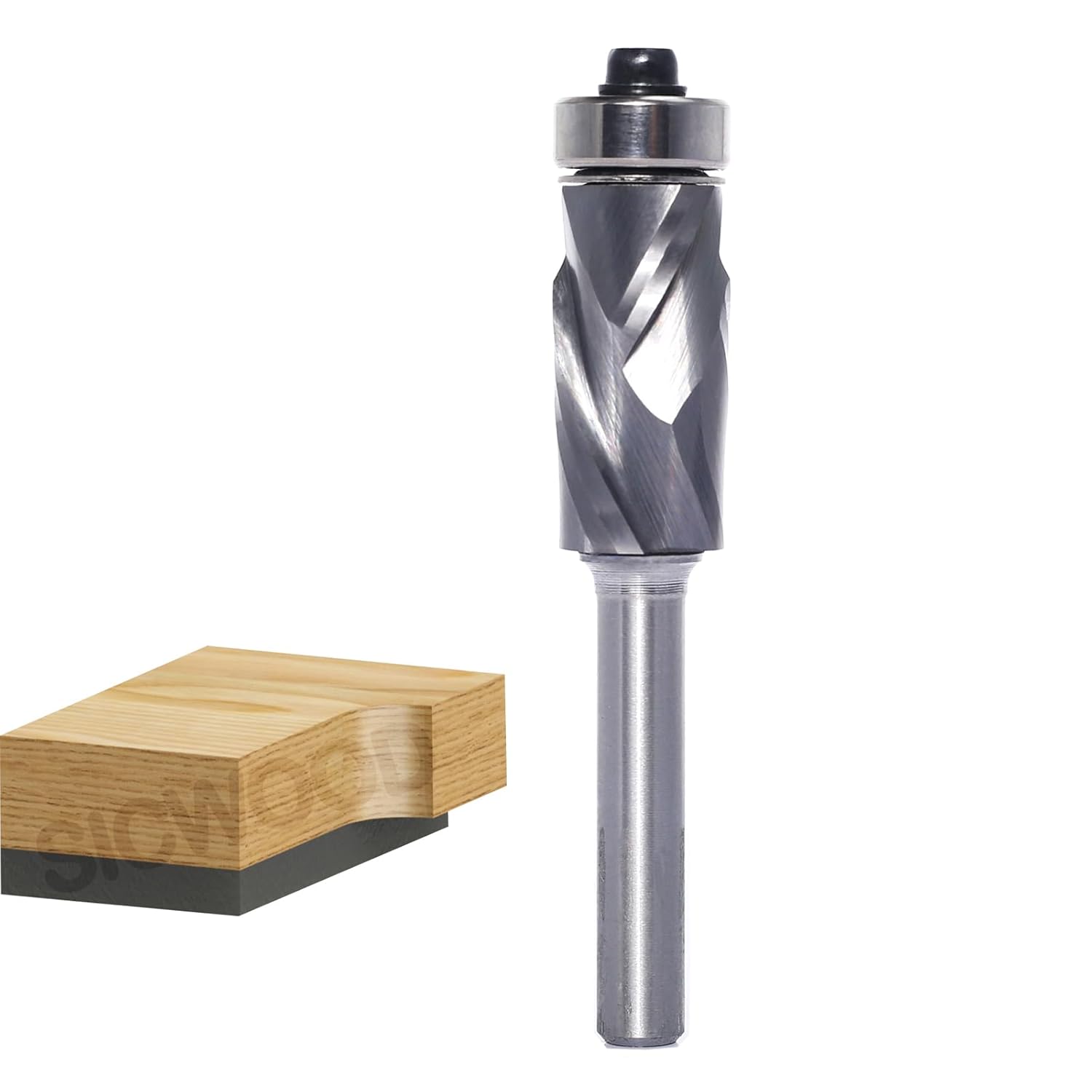 1/4" Shank Compression Top Bearing Flush Trim Router Bit - 1/2" Cutting Dia, 1“ Cut Height, Carbide Spiral Up-Down Pattern Template Flush Cut Router Bit for Wood Trimming.