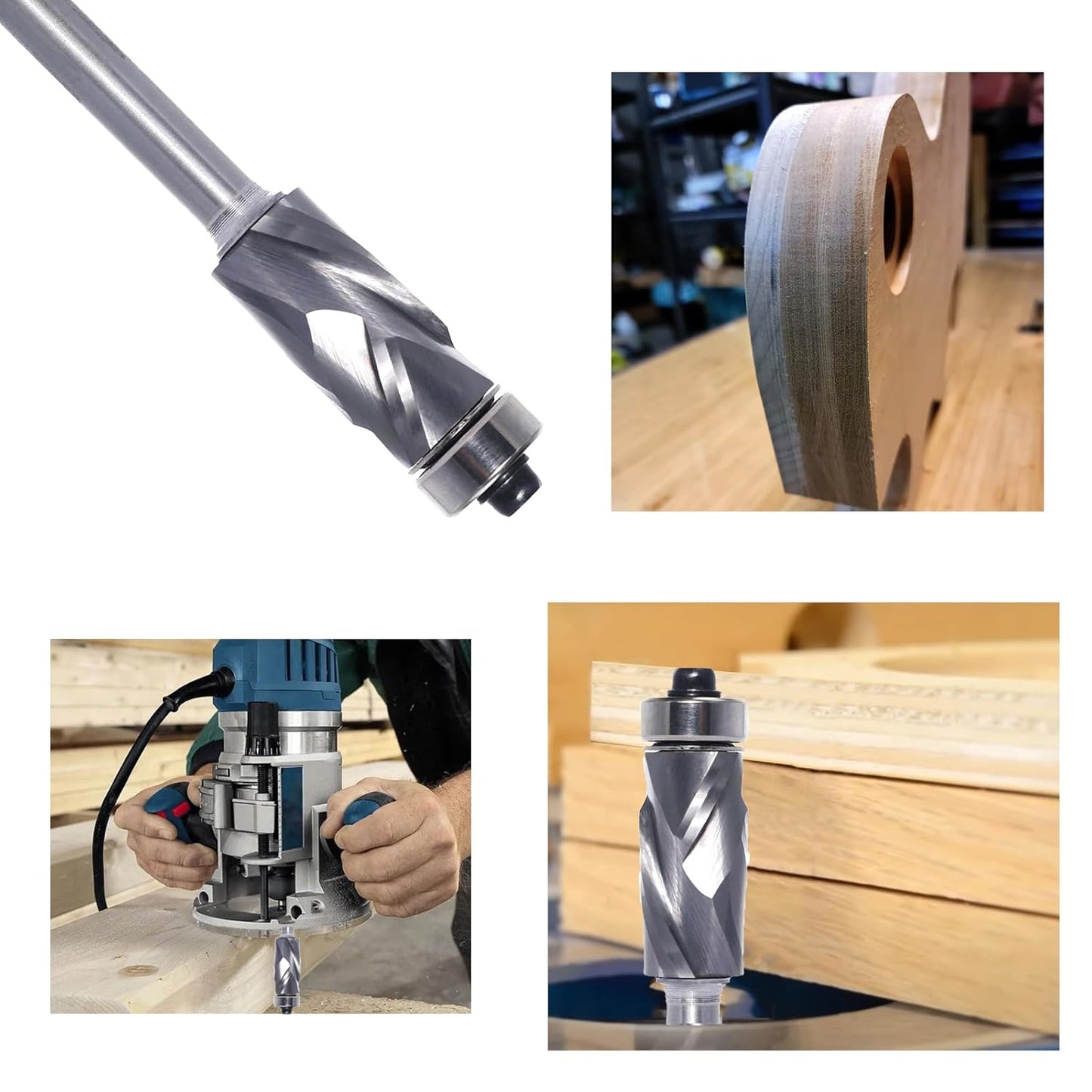 1/4" Shank Compression Top Bearing Flush Trim Router Bit - 1/2" Cutting Dia, 1“ Cut Height, Carbide Spiral Up-Down Pattern Template Flush Cut Router Bit for Wood Trimming.
