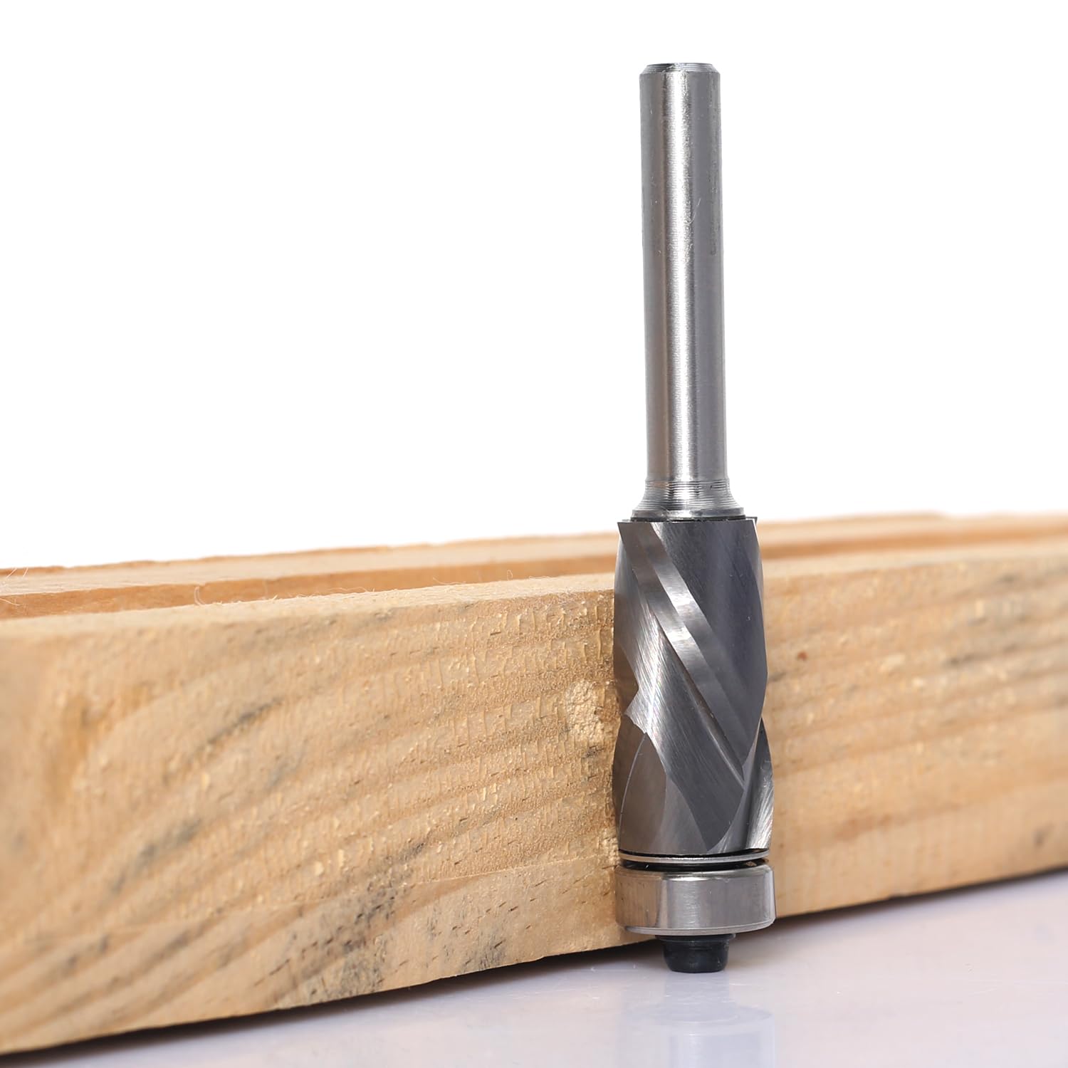 1/4" Shank Compression Top Bearing Flush Trim Router Bit - 1/2" Cutting Dia, 1“ Cut Height, Carbide Spiral Up-Down Pattern Template Flush Cut Router Bit for Wood Trimming.