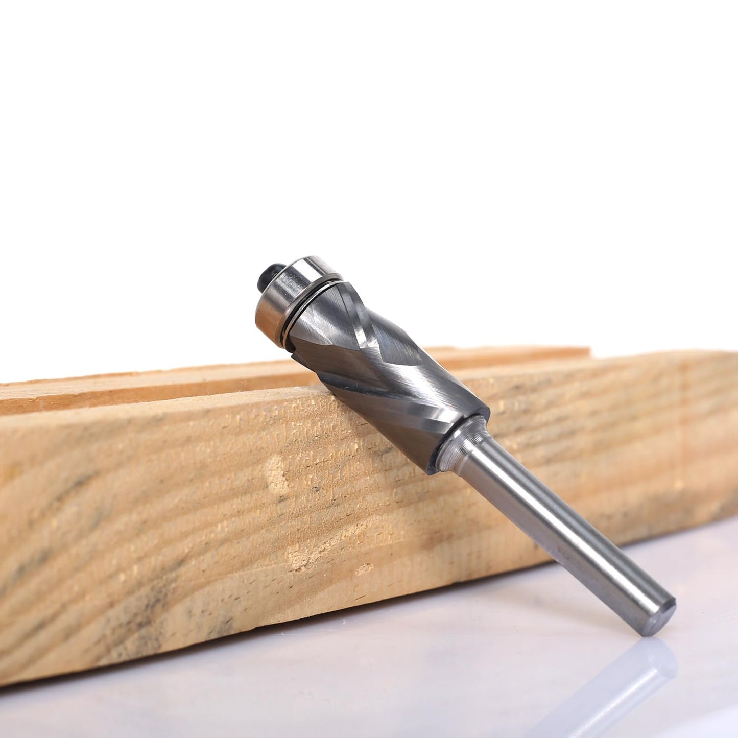 1/4" Shank Compression Top Bearing Flush Trim Router Bit - 1/2" Cutting Dia, 1“ Cut Height, Carbide Spiral Up-Down Pattern Template Flush Cut Router Bit for Wood Trimming.