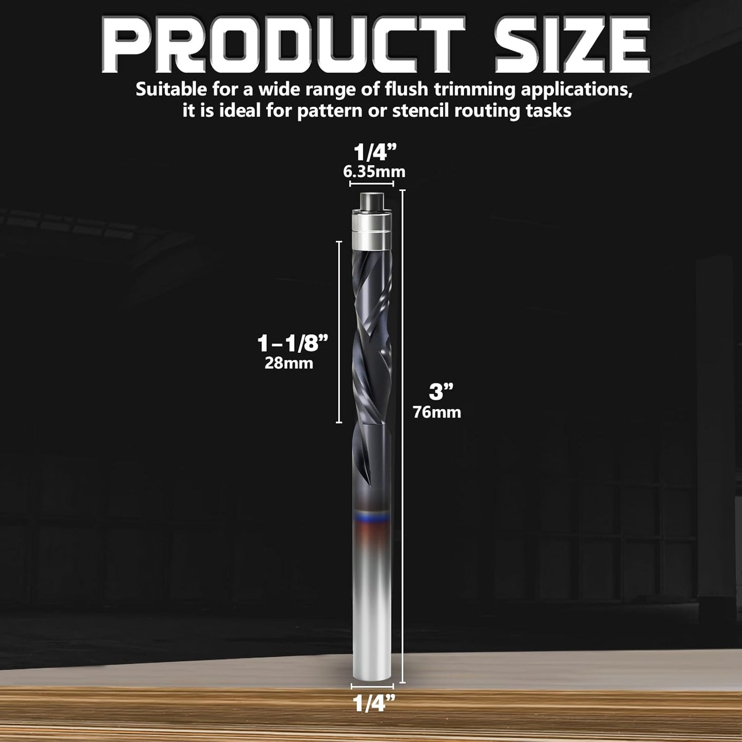 1/4" Shank Up & Down Spiral Flush Trim Router Bit - Double Ball Bearing, 1-1/8" Cutting Length, Extra Long 3" - Carbide Spiral Pattern Router Bit for Woodworking