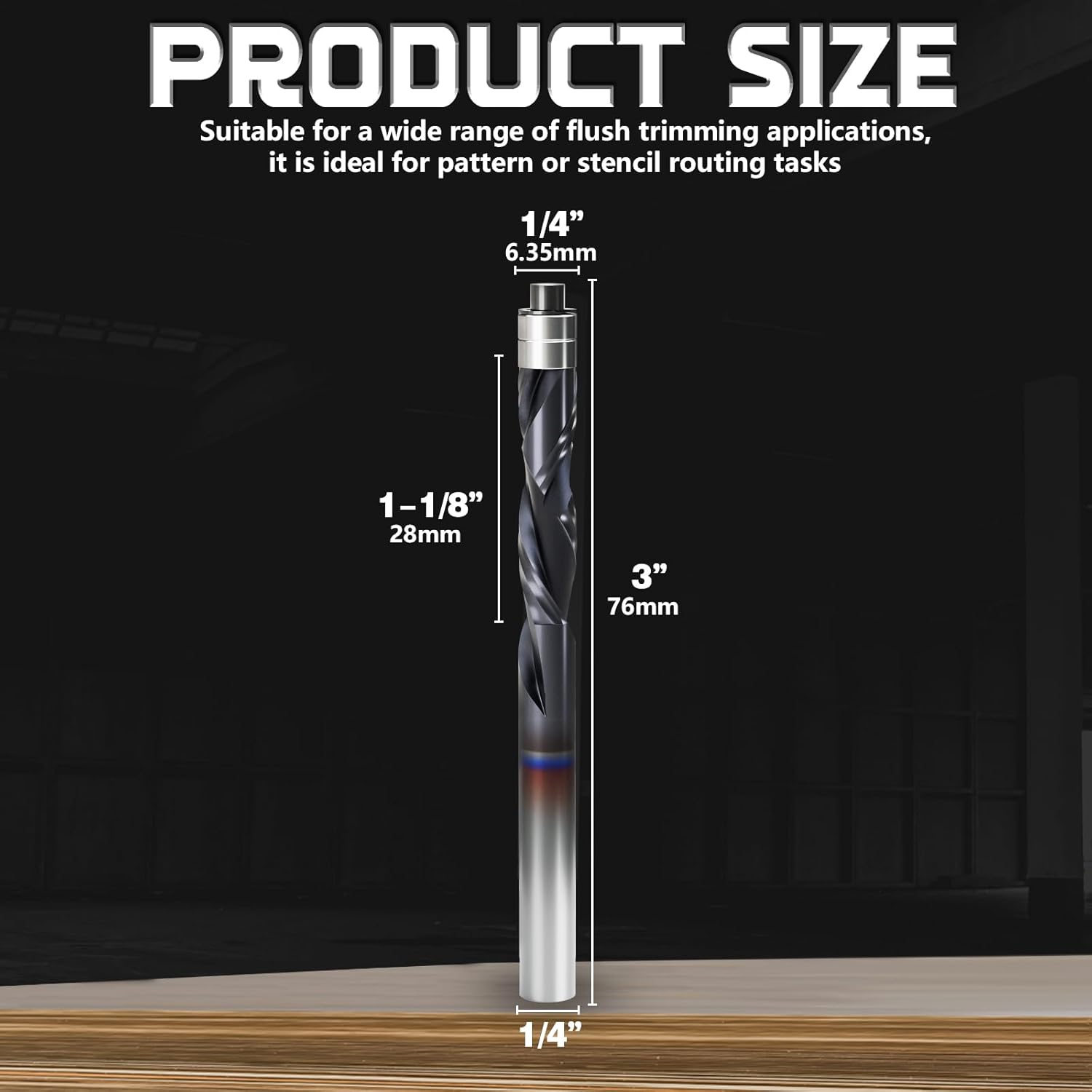 1/4" Shank Up & Down Spiral Flush Trim Router Bit - Double Ball Bearing, 1-1/8" Cutting Length, Extra Long 3" - Carbide Spiral Pattern Router Bit for Woodworking
