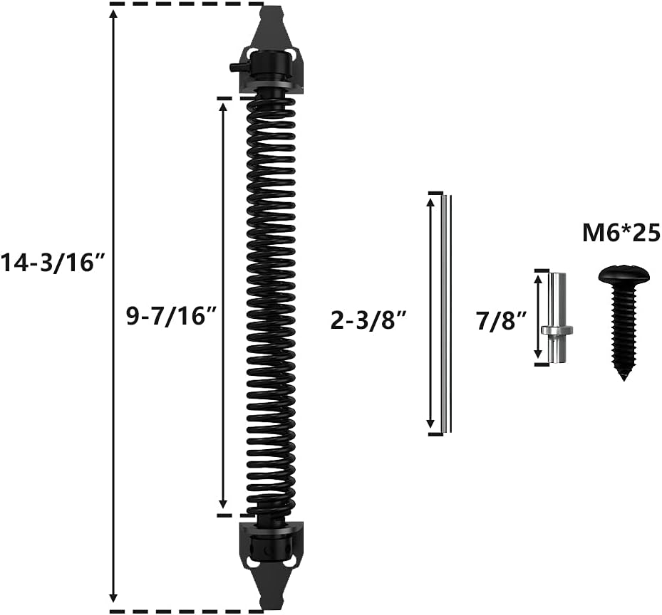 14" Skysen Fence Gate Spring: Self Closing & Adjustable for Wooden or Vinyl Fence - Carbon Steel, Black