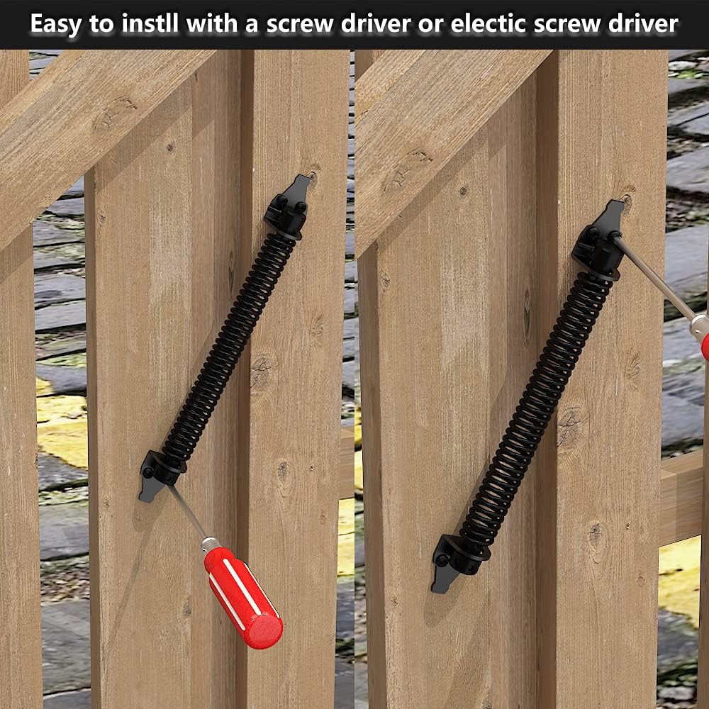14" Skysen Fence Gate Spring: Self Closing & Adjustable for Wooden or Vinyl Fence - Carbon Steel, Black