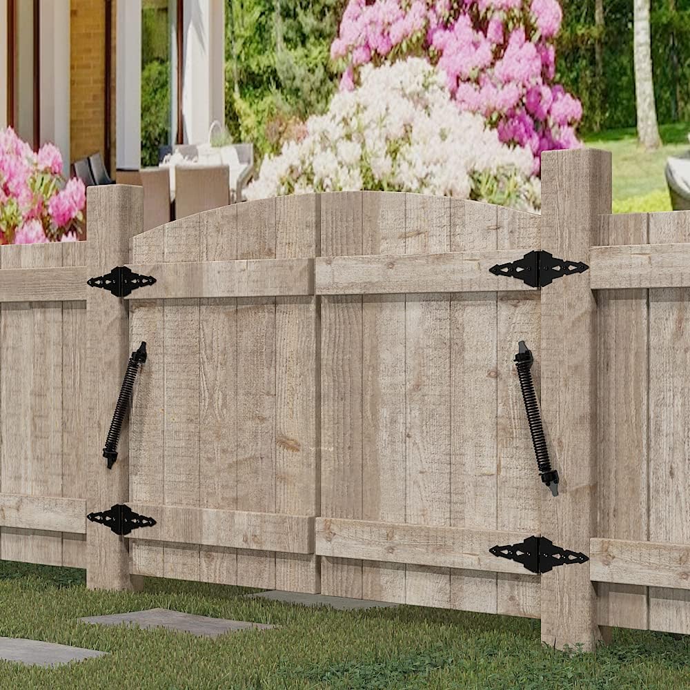 14" Skysen Fence Gate Spring: Self Closing & Adjustable for Wooden or Vinyl Fence - Carbon Steel, Black