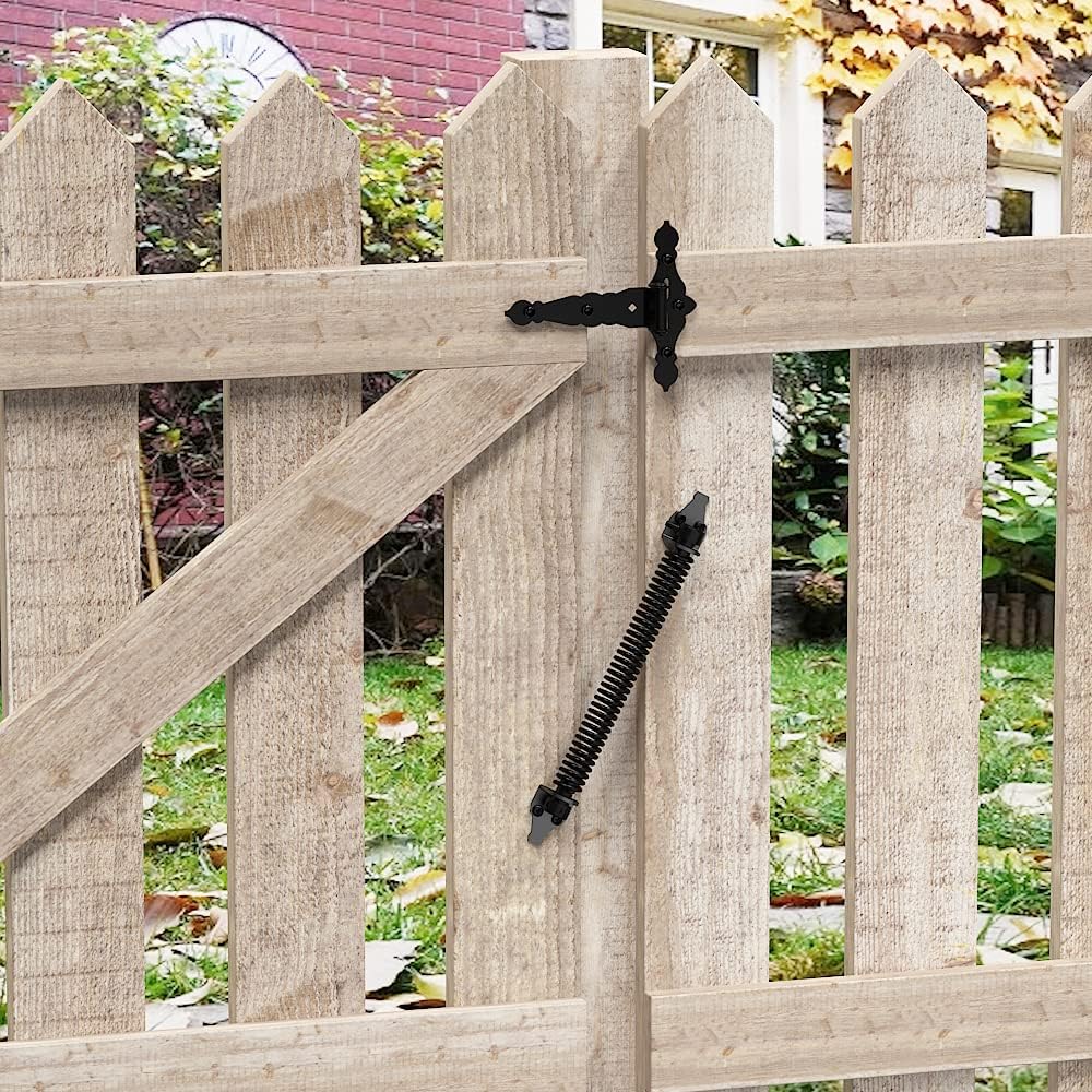14" Skysen Fence Gate Spring: Self Closing & Adjustable for Wooden or Vinyl Fence - Carbon Steel, Black