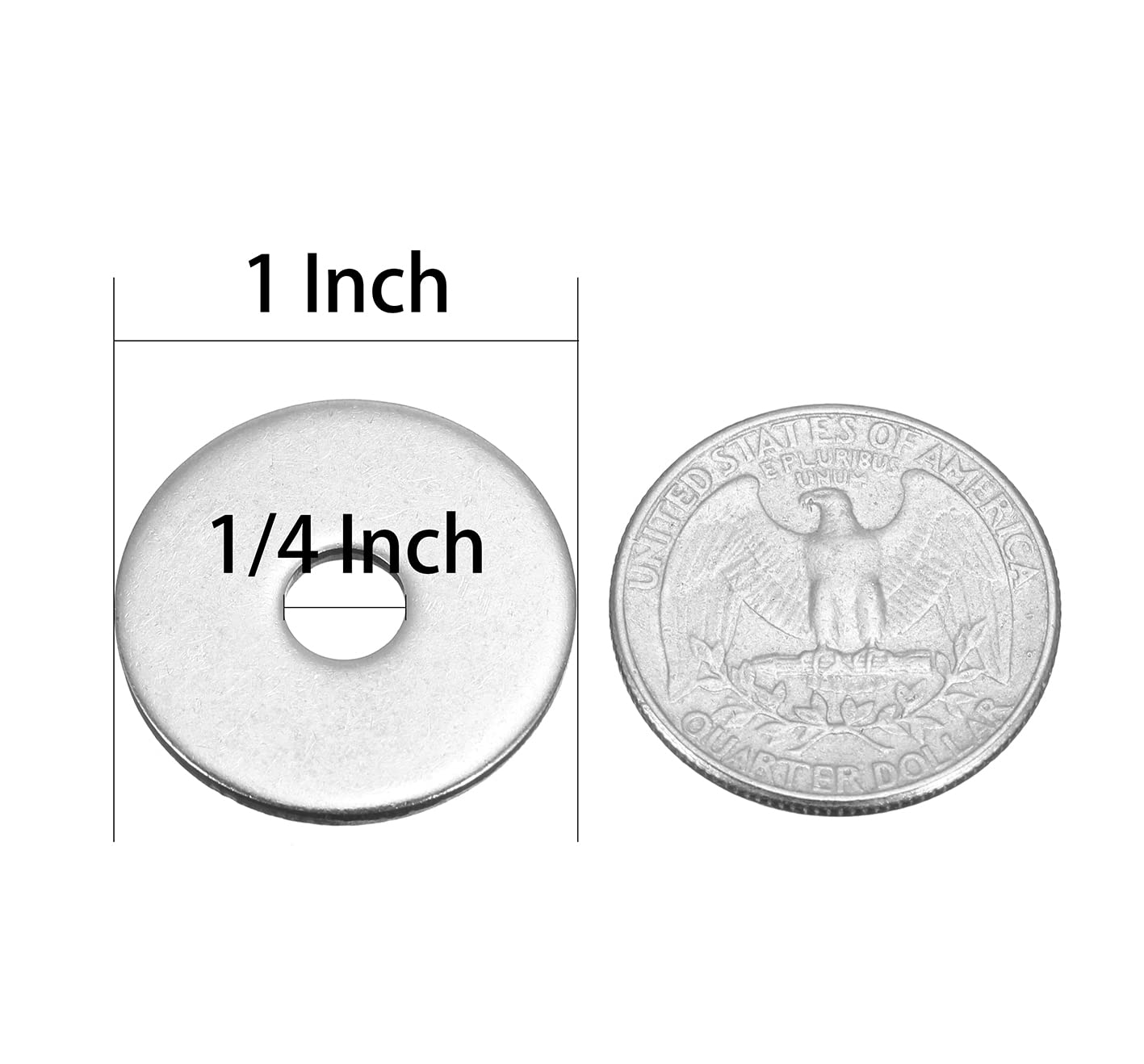 1/4" Stainless Steel Fender Washer Set, Pack of 40 - 1" OD x 0.078" Thick, 18-8 (304) Stainless Steel