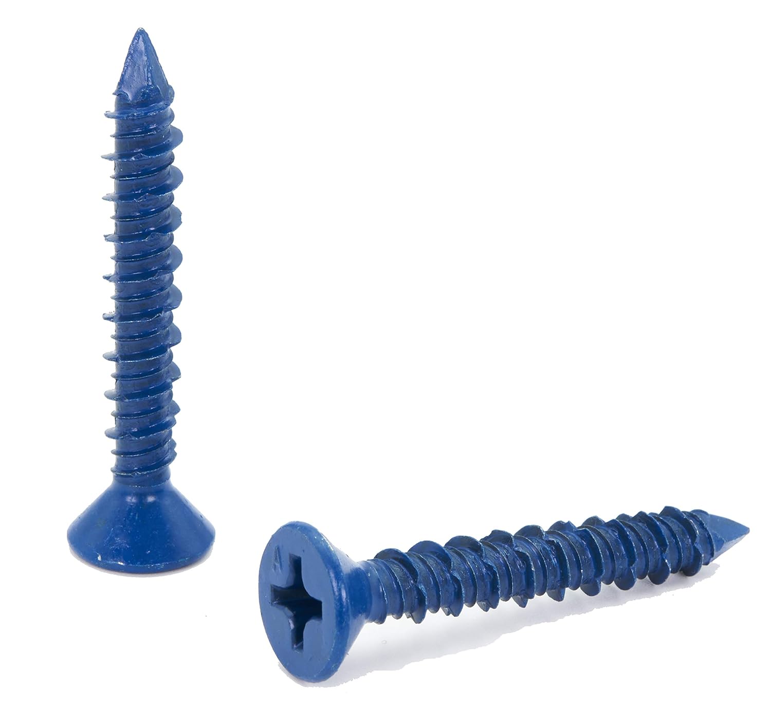 1/4" x 1-3/4" Blue Flat Phillips Concrete Screw Anchor with Drill Bit - 100 Pack - Ideal for Masonry, Block, Brick