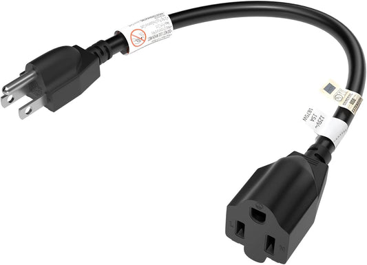 15 Amp 1-Foot 3-Prong Extension Cord - 14 Gauge, 1875W, Black - FIRMERST