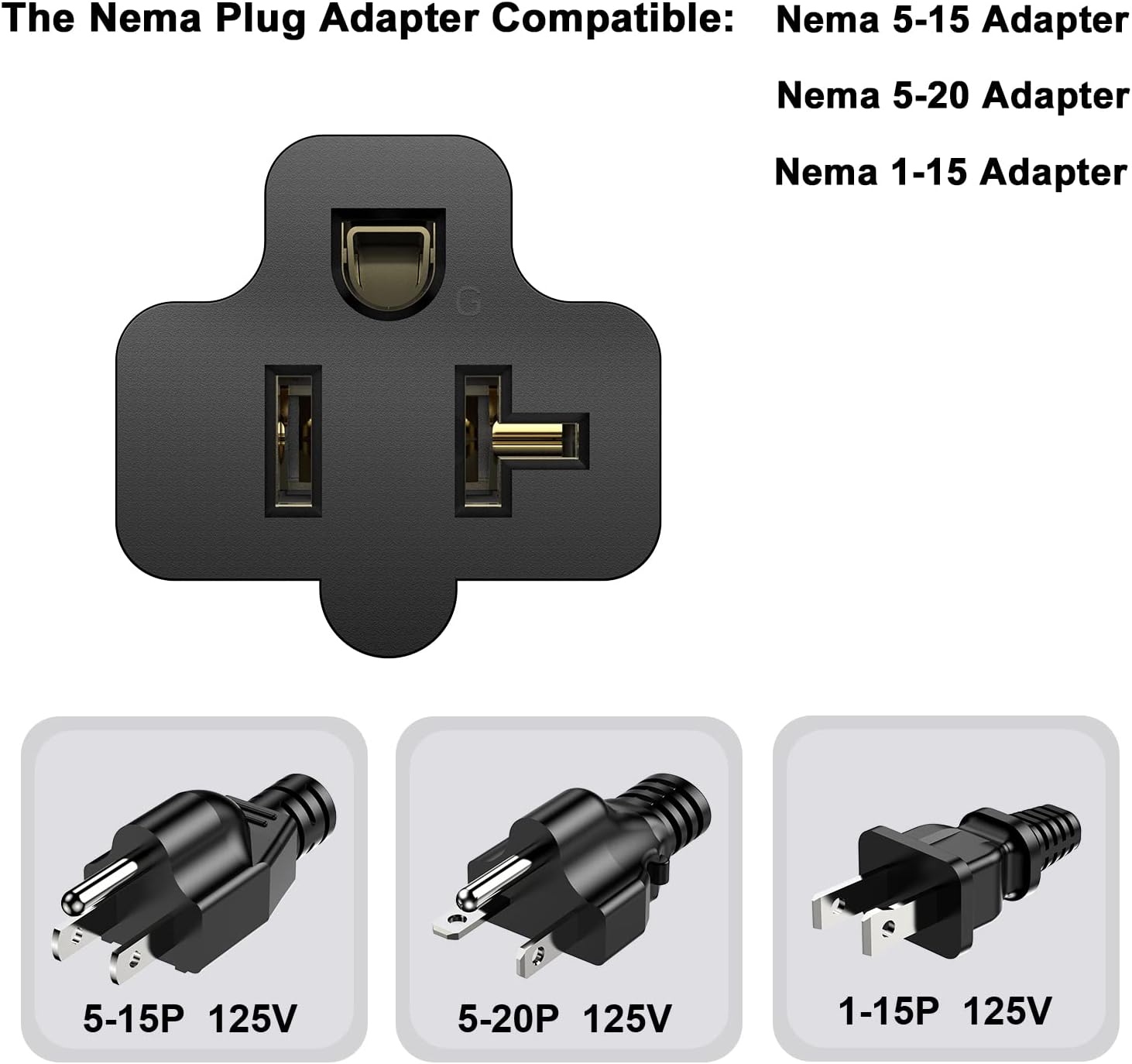 15 Amp Household AC Plug to 20 Amp T Blade Adapter Nema 5-15P to 5-15/20R Outlet Adapter - Converter for 15A 125V to 20A 125V Adapter