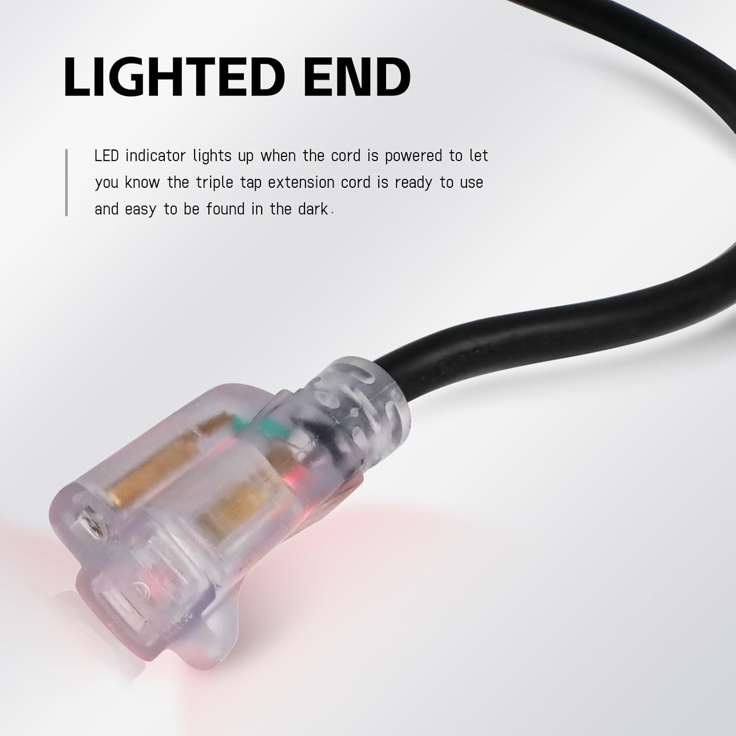 15 Foot Lighted Outdoor Extension Cord - Heavy Duty 12/3 SJTW Black Cable with Grounded Plug for Lawn, Garden, Appliances