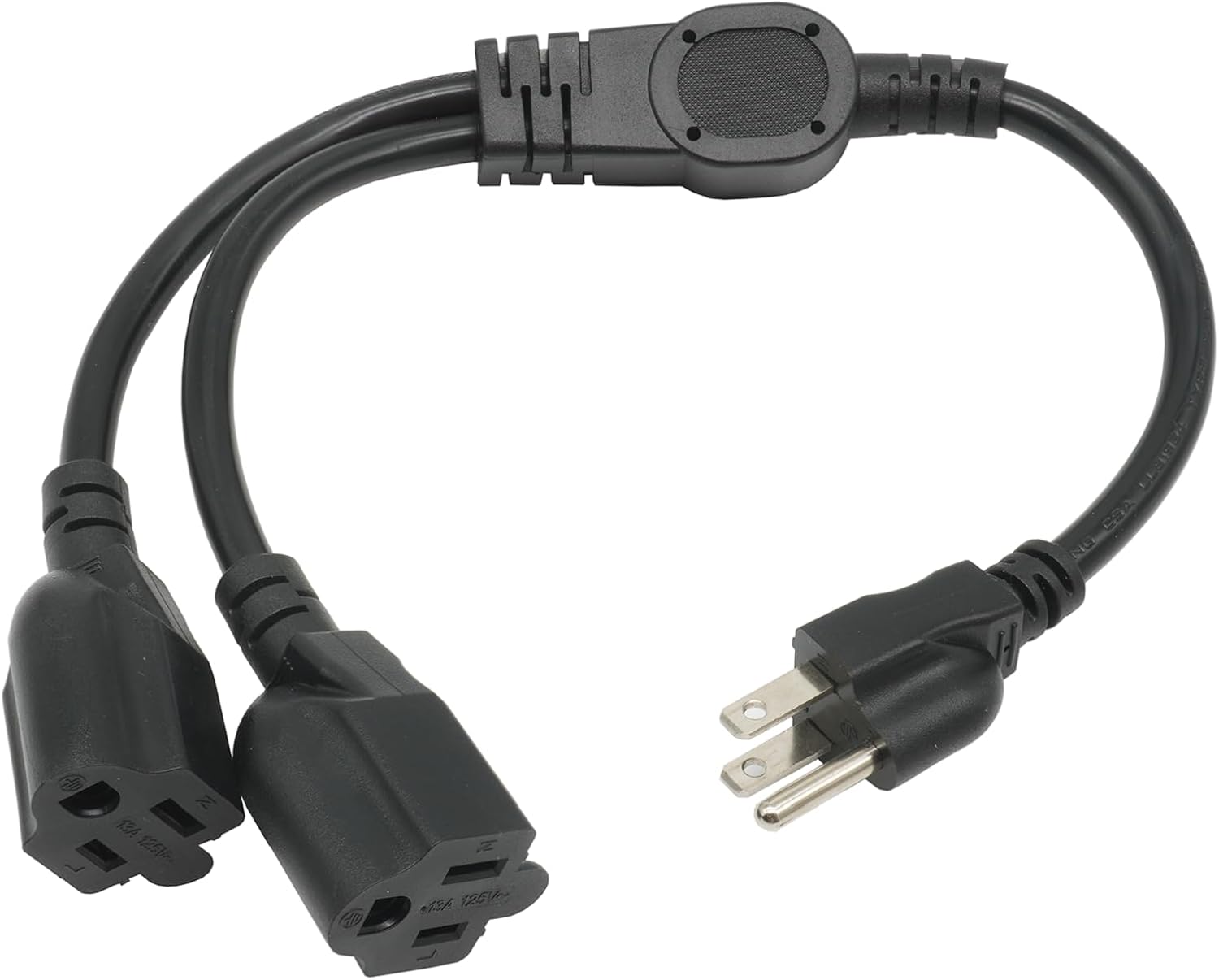 1.5 FT Extension Cord Splitter 1 to 2, 3 Prong Indoor Power Outlet Splitter - 16AWG Cable Wire Extender for Halloween & Christmas Decorations - Black