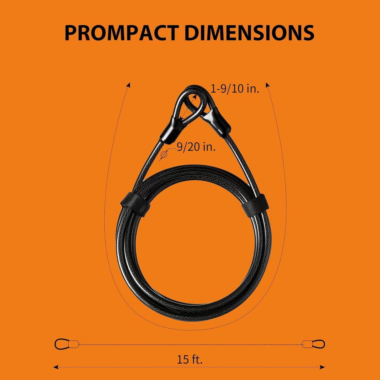 15 ft. Flexible Steel Loop Cable with Looped Ends for Security, 1 Pack - Black