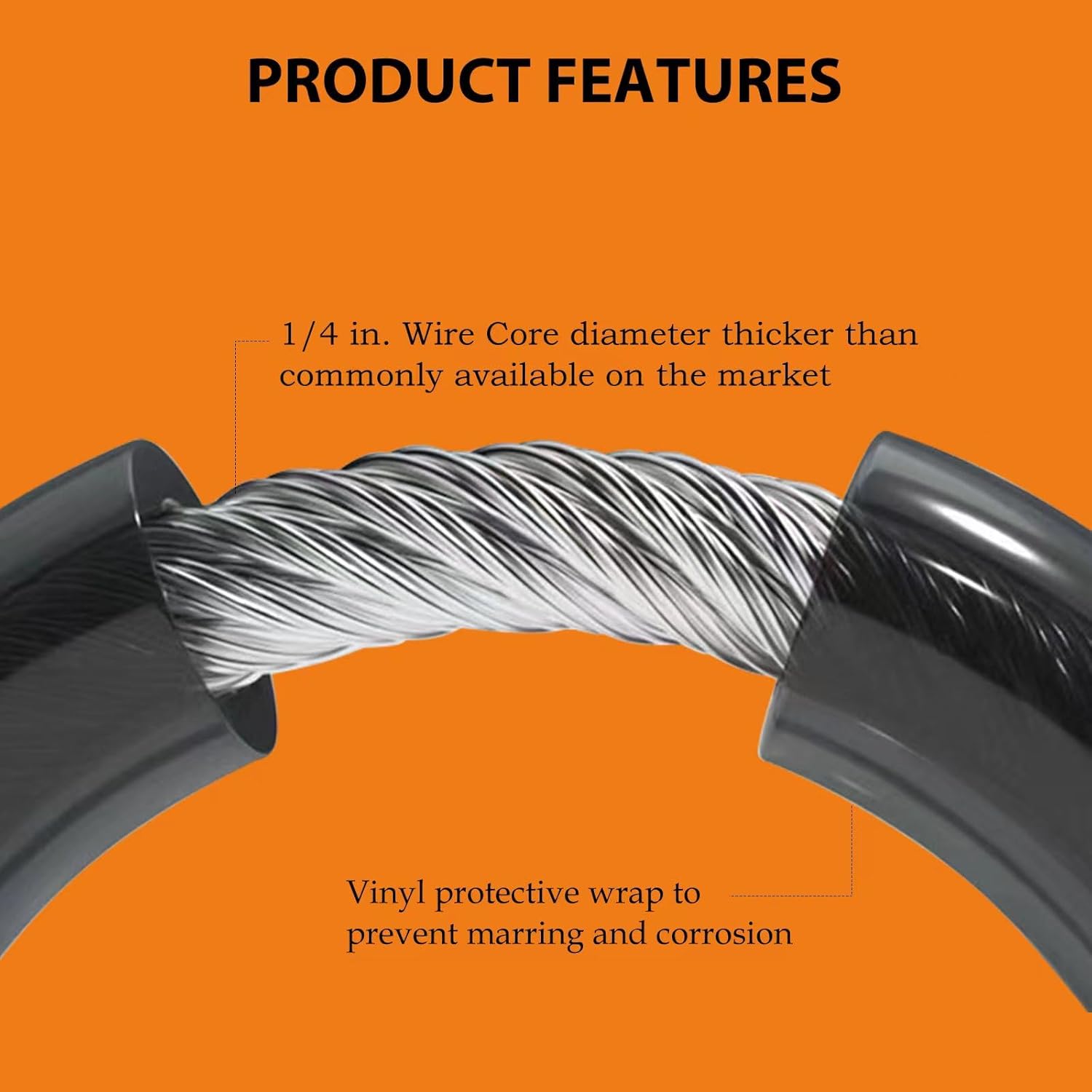 15 ft. Flexible Steel Loop Cable with Looped Ends for Security, 1 Pack - Black