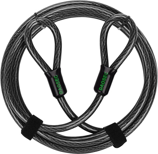 15 ft x 1/2" Flexible Steel Security Cable - Cut-proof Vinyl Coated Braided Cable for Bike & Padlock - Heavy Duty & Weatherproof