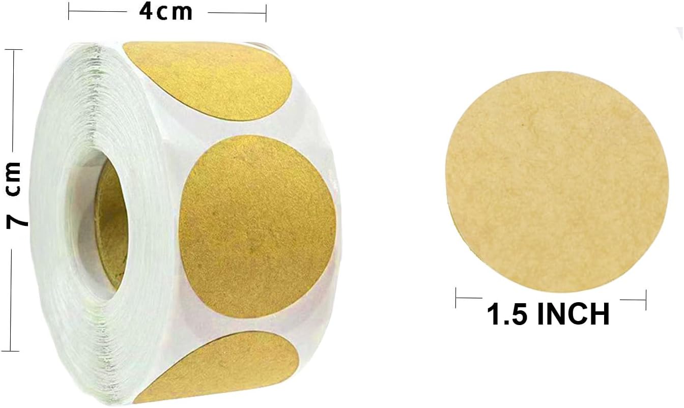 1.5 Inch Round Kraft Blank Labels Stickers - 1000 Self-Adhesive Stickers for Canning Jars, Wedding Favors, Envelopes, and Gift Bags - Perfect for Small Business Packaging