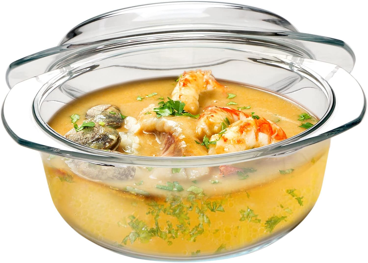 1.5 L Small Round Glass Casserole Dish with Lid - Microwave and Oven Safe