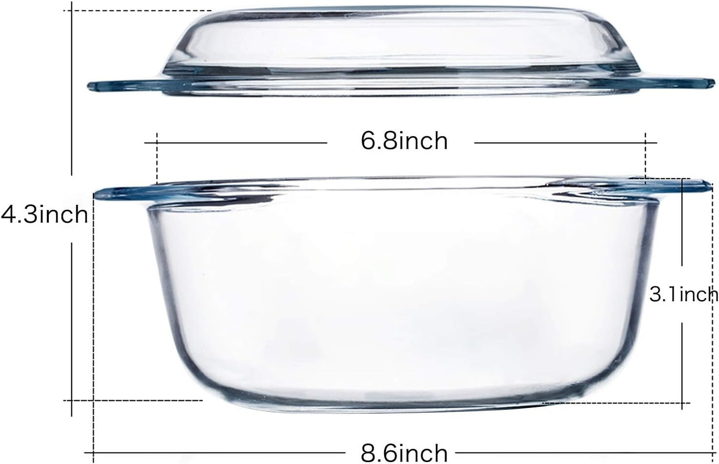 1.5 L Small Round Glass Casserole Dish with Lid - Microwave and Oven Safe
